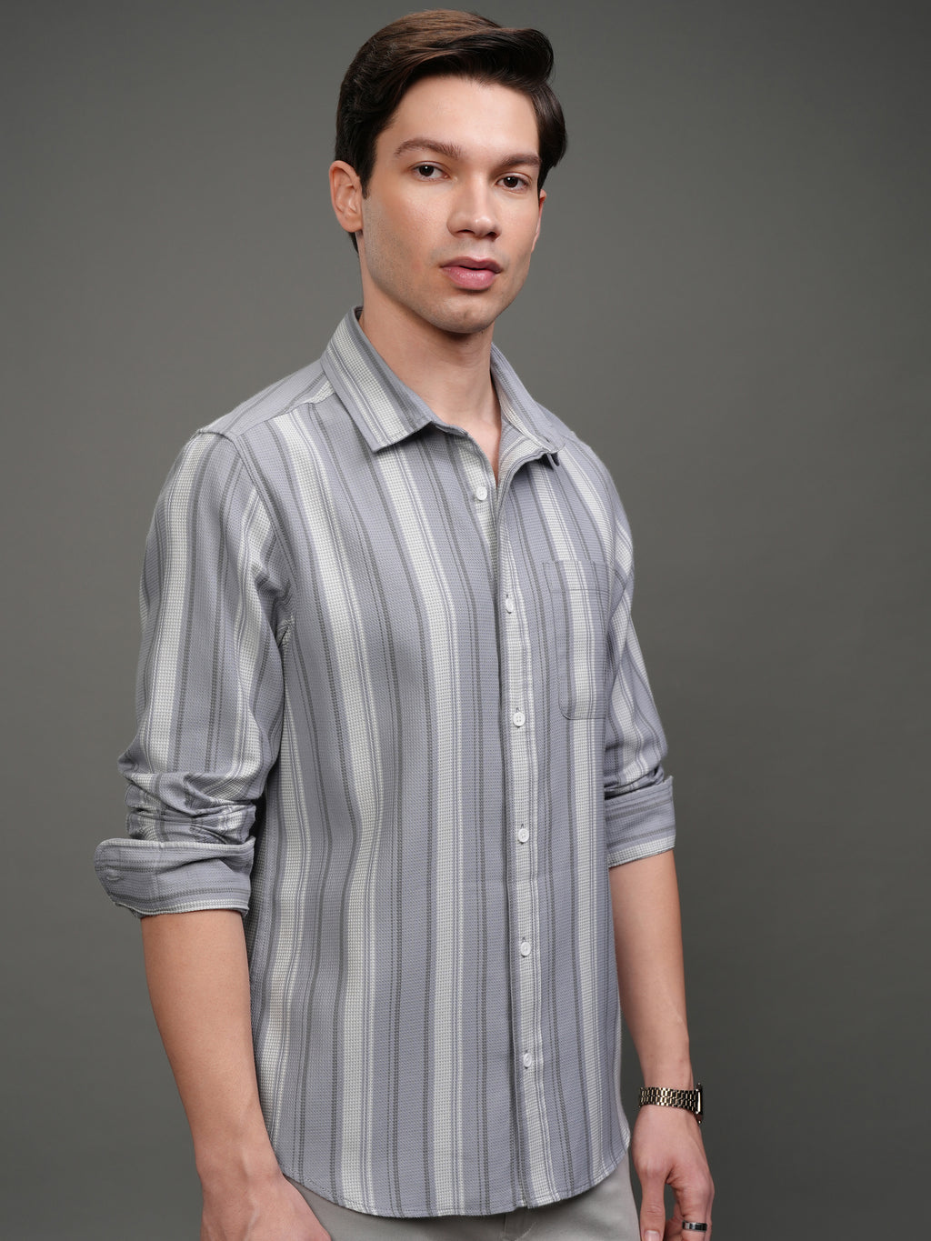Highlander Men Blue Striped Slim Fit Casual Shirt - Blue - Image 6