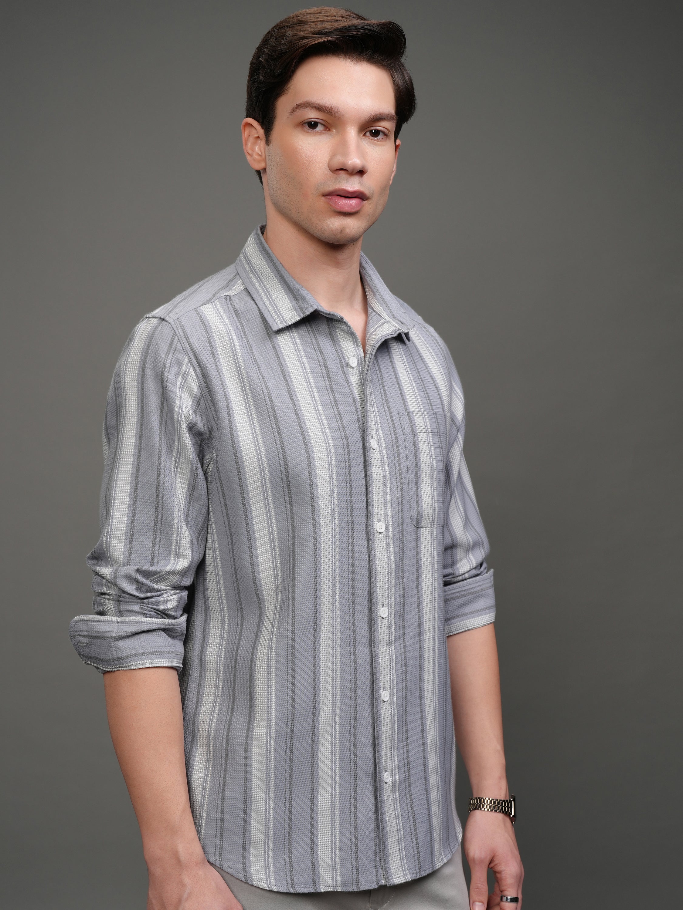 Highlander Men Blue Striped Slim Fit Casual Shirt - Blue - Image 6