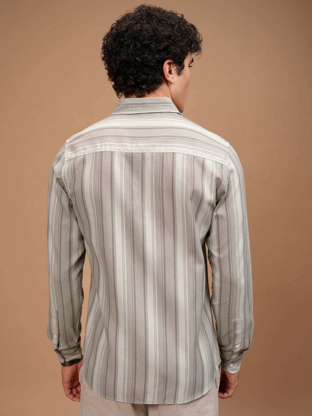 Highlander Men Beige Striped Slim Fit Casual Shirt - Beige - Image 3