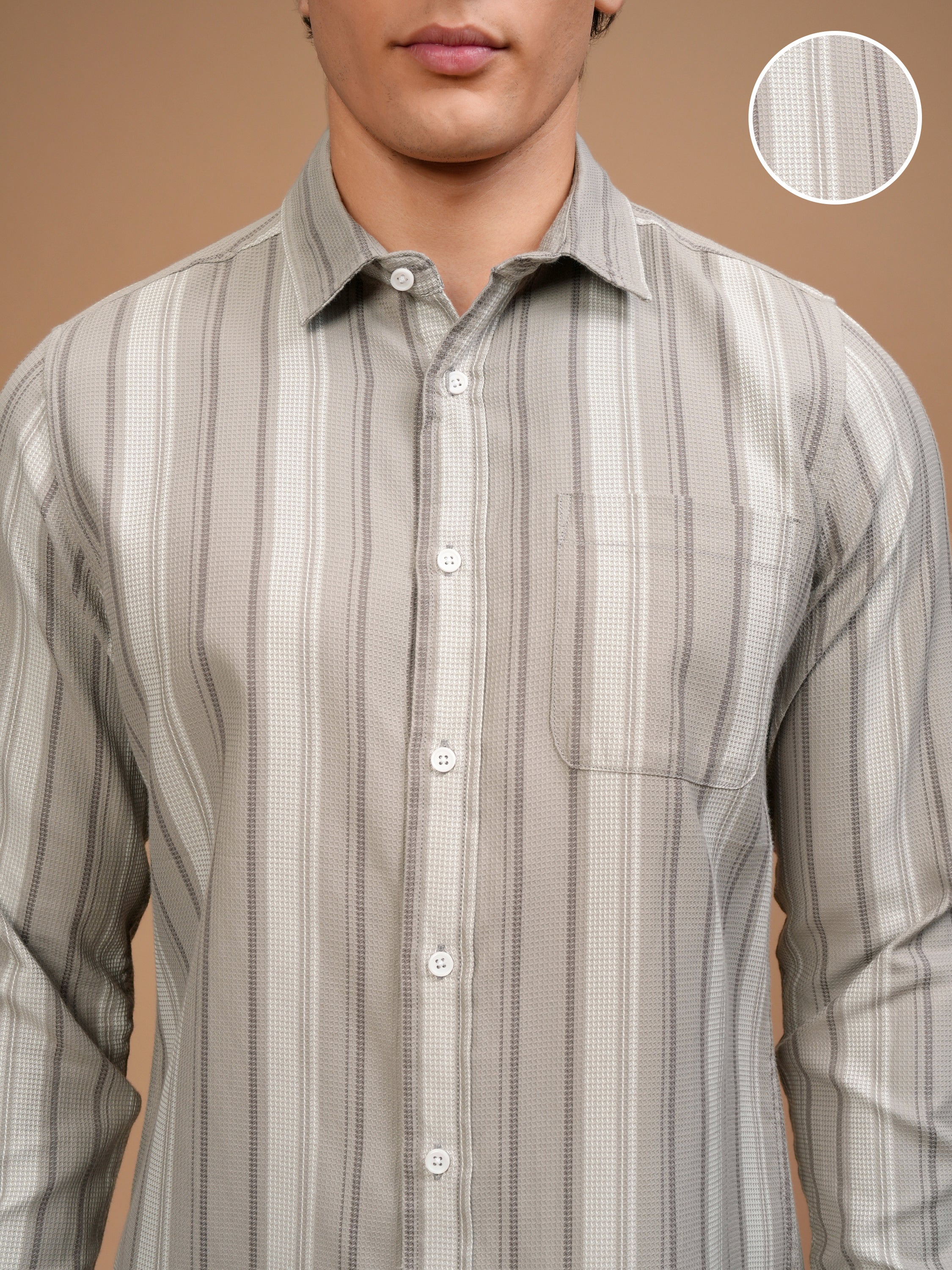 Highlander Men Beige Striped Slim Fit Casual Shirt - Beige - Image 5