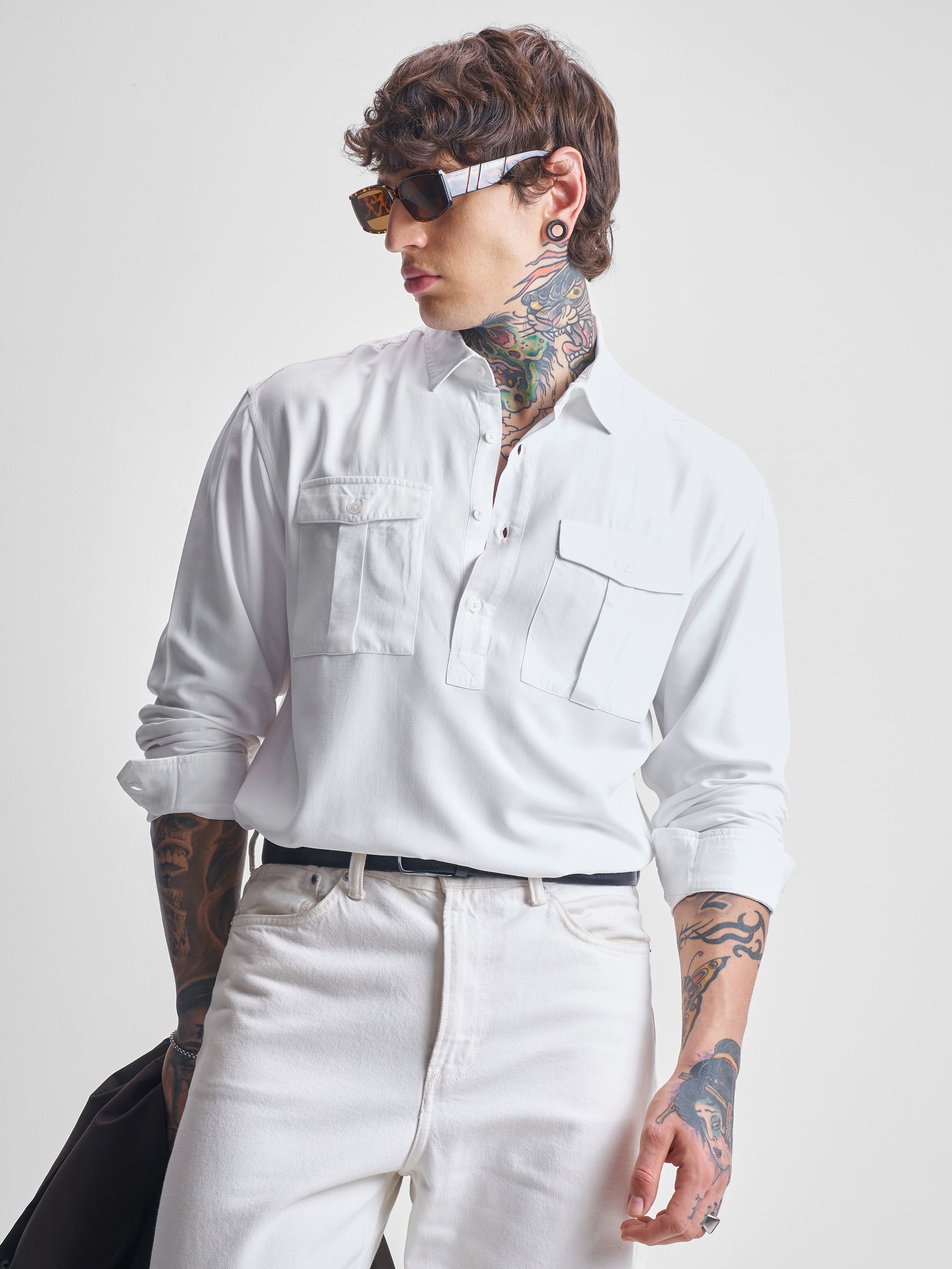 Highlander Men White Solid Relaxed Fit Casual Shirt - White - Image 1