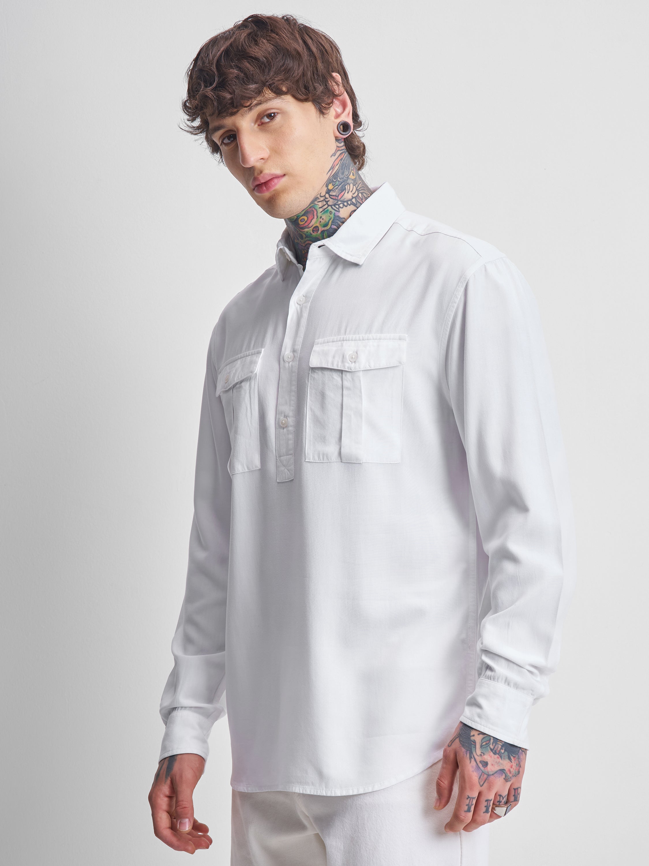 Highlander Men White Solid Relaxed Fit Casual Shirt - White - Image 4