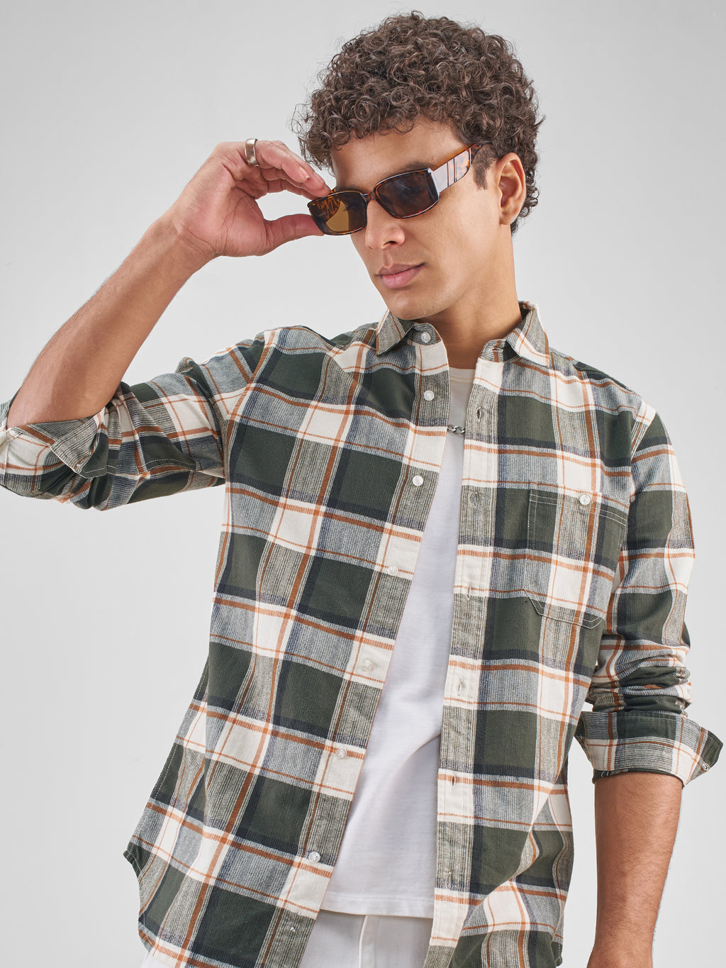 Highlander Men Cream Checked Slim Fit Casual Shirt - Cream - Image 1