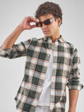 Highlander Men Cream Checked Slim Fit Casual Shirt - Cream - Image 1