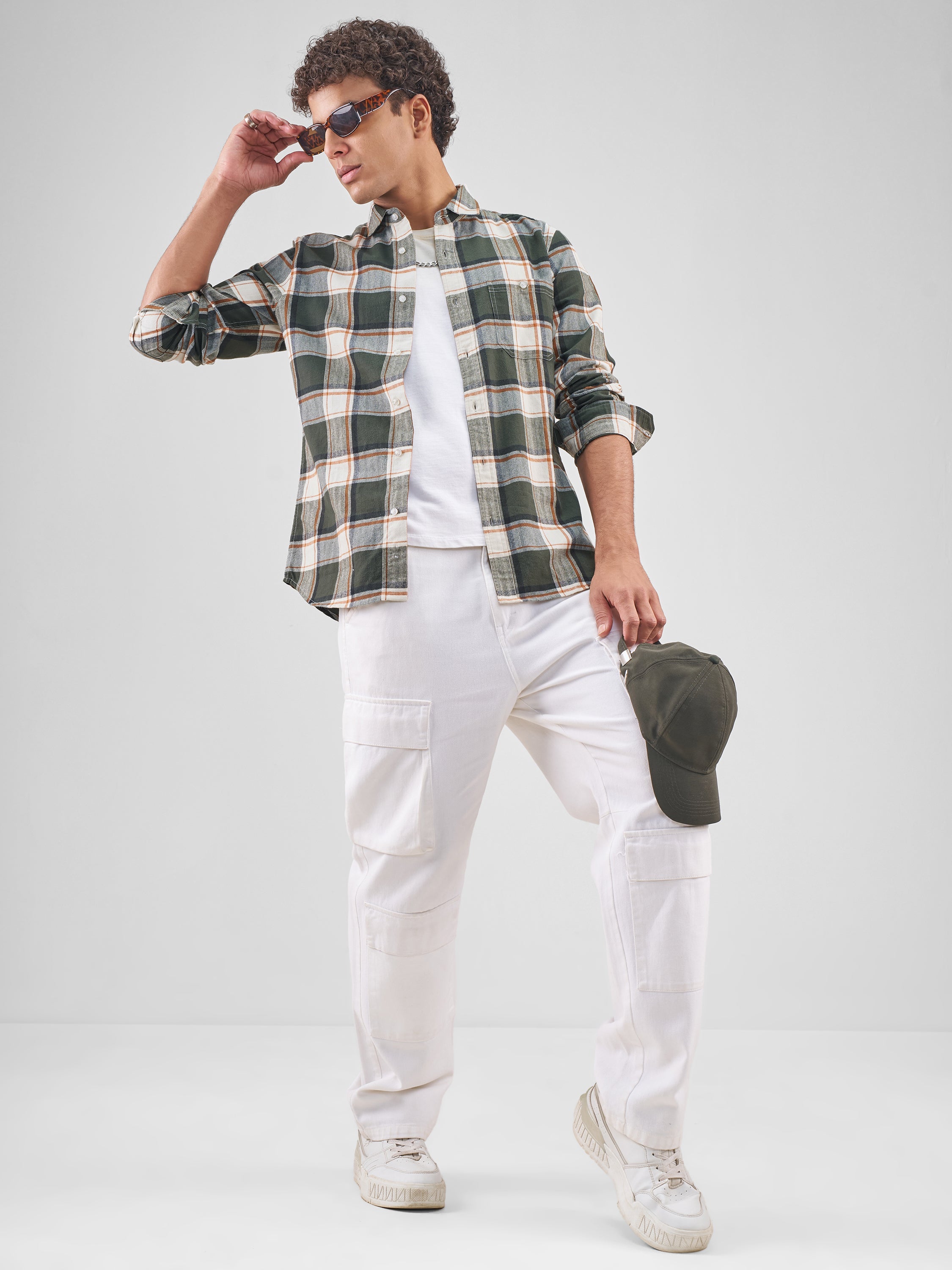 Highlander Men Cream Checked Slim Fit Casual Shirt - Cream - Image 2