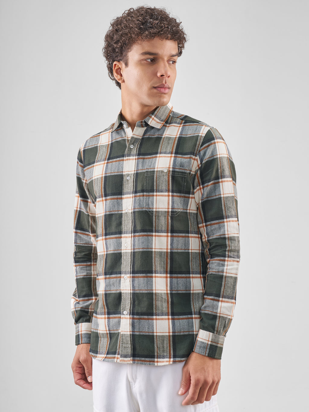 Highlander Men Cream Checked Slim Fit Casual Shirt - Cream - Image 4