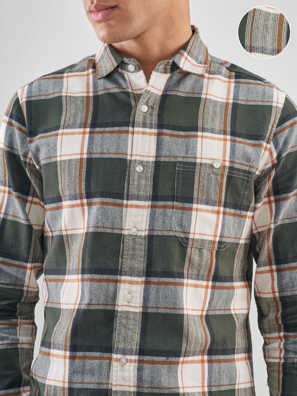 Highlander Men Cream Checked Slim Fit Casual Shirt - Cream - Image 5