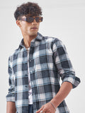 Highlander Men Navy Blue Checked Slim Fit Casual Shirt - Navy Blue - Image 1