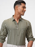 Highlander Men Green Striped Slim Fit Casual Shirt - Green - Image 1