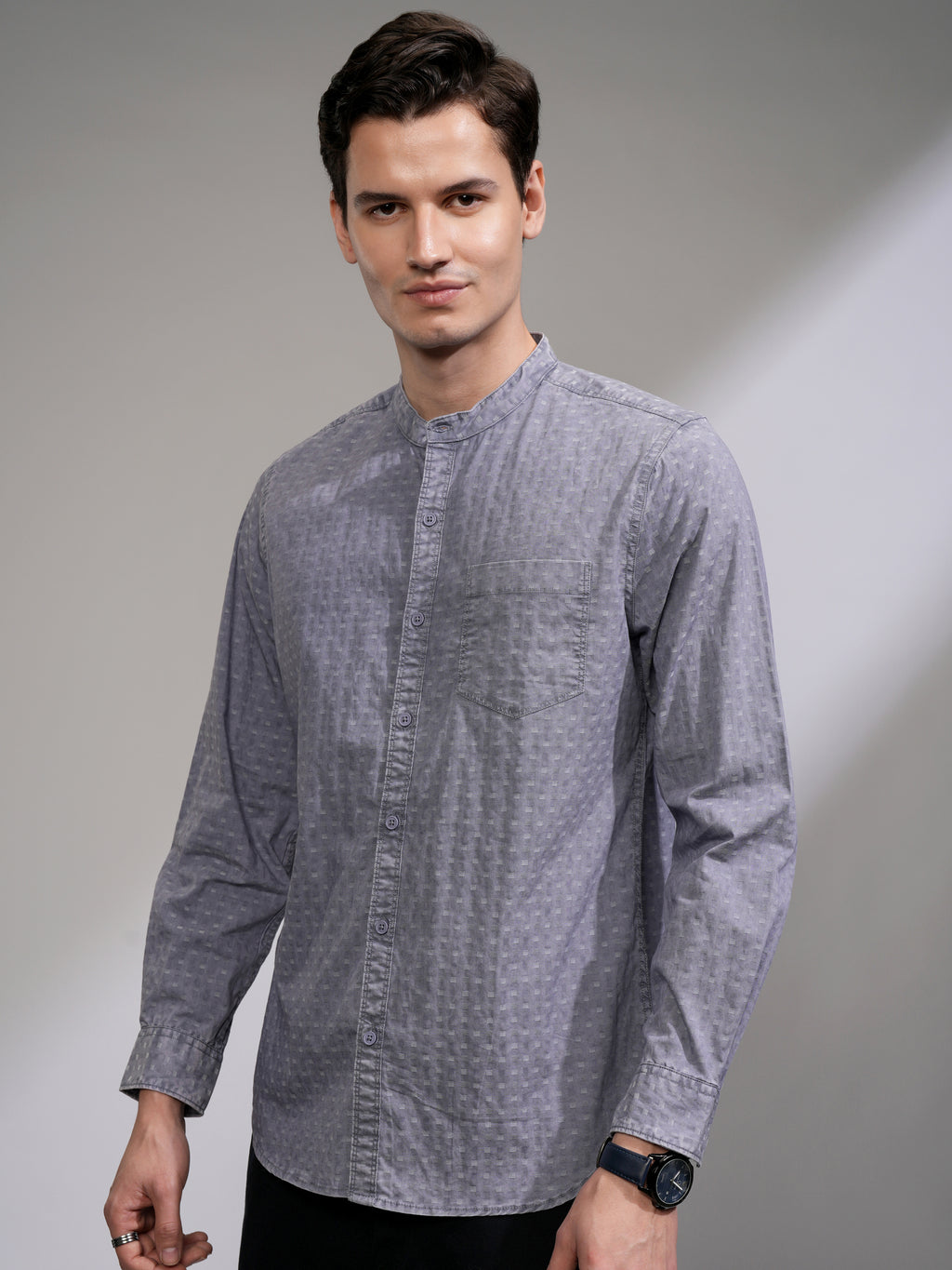 Highlander Men Blue Textured Slim Fit Casual Shirt - Blue - Image 4