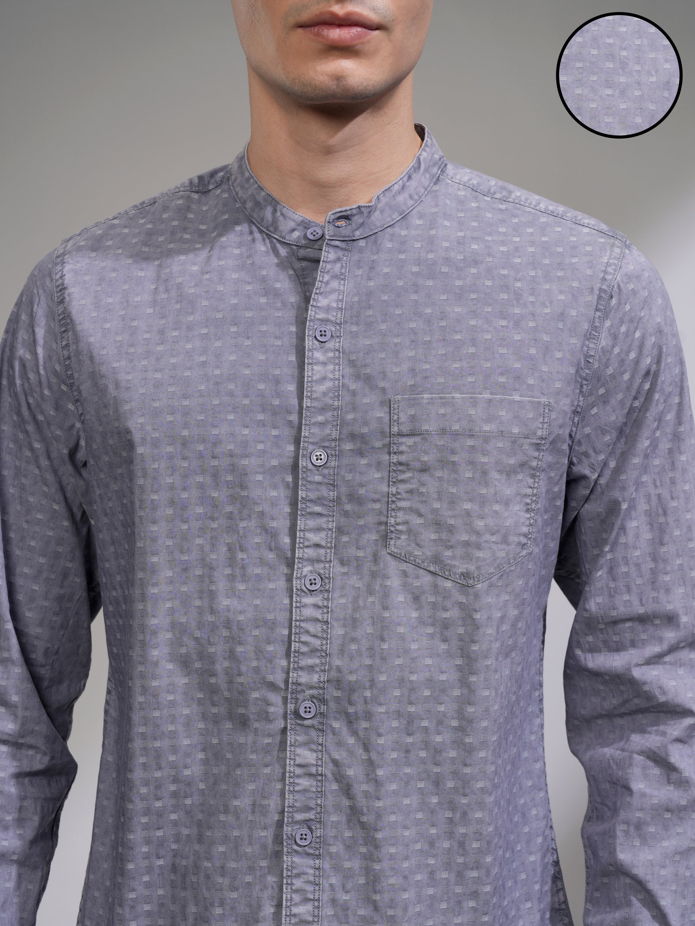 Highlander Men Blue Textured Slim Fit Casual Shirt - Blue - Image 5