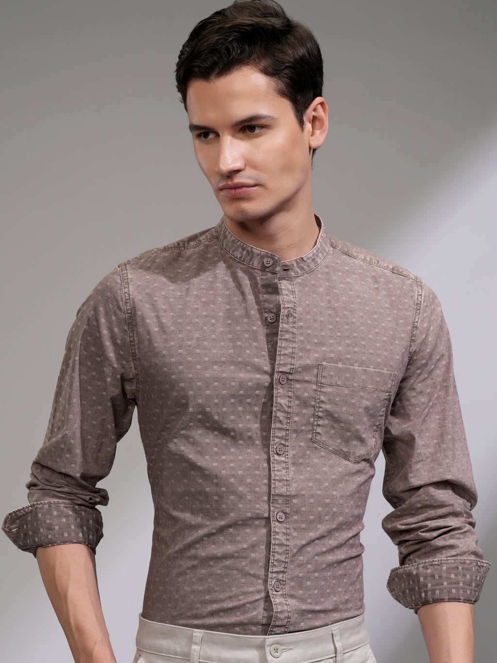 Highlander Men Maroon Self Design Slim Fit Casual Shirt - Maroon - Image 1