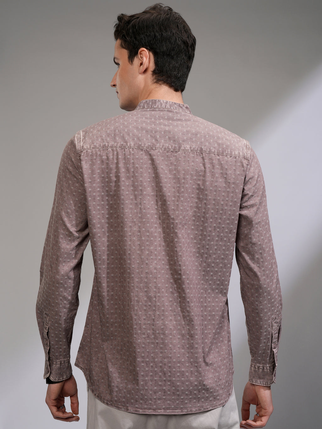 Highlander Men Maroon Self Design Slim Fit Casual Shirt - Maroon - Image 3