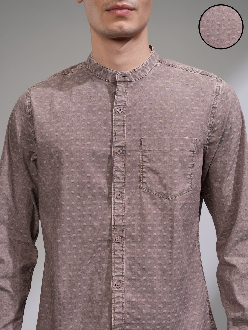 Highlander Men Maroon Self Design Slim Fit Casual Shirt - Maroon - Image 5