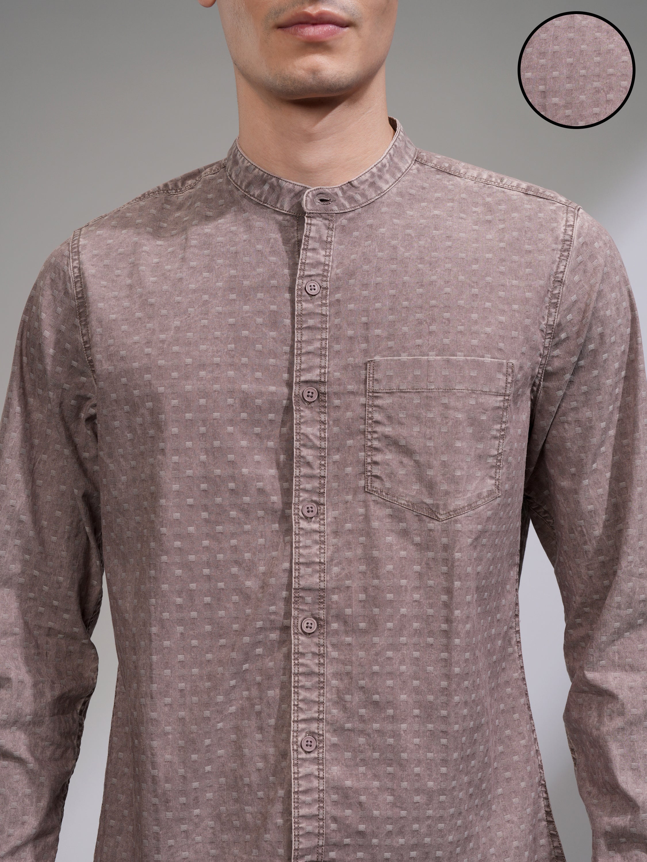 Highlander Men Maroon Self Design Slim Fit Casual Shirt - Maroon - Image 5