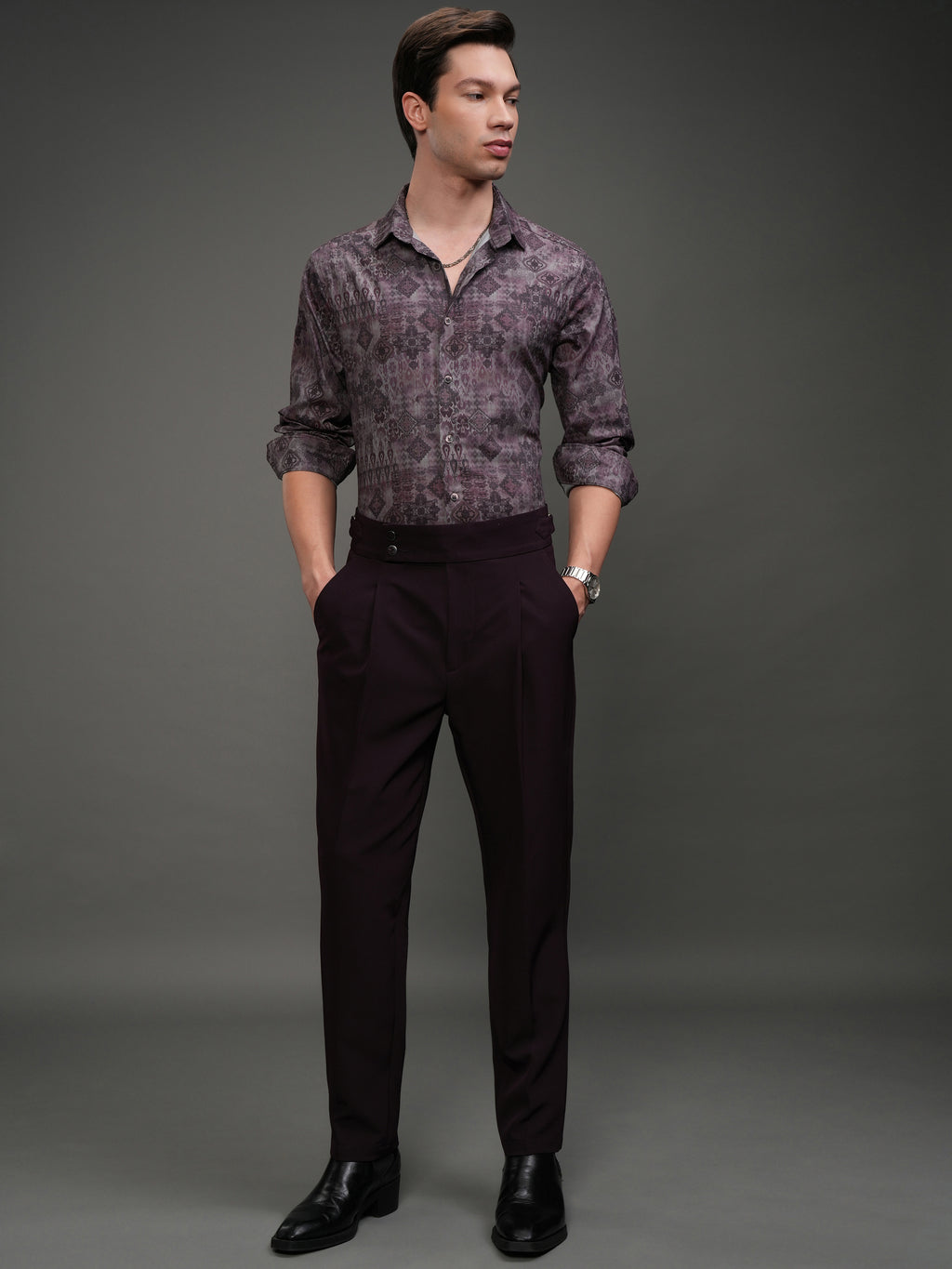 Highlander Men Mauve Printed Slim Fit Casual Shirt - Mauve - Image 2