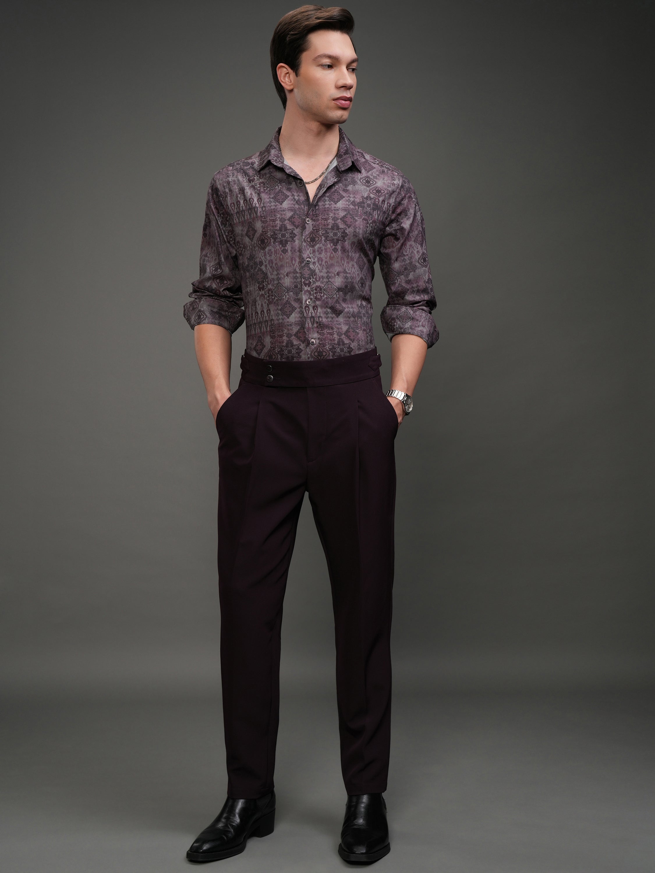 Highlander Men Mauve Printed Slim Fit Casual Shirt - Mauve - Image 2