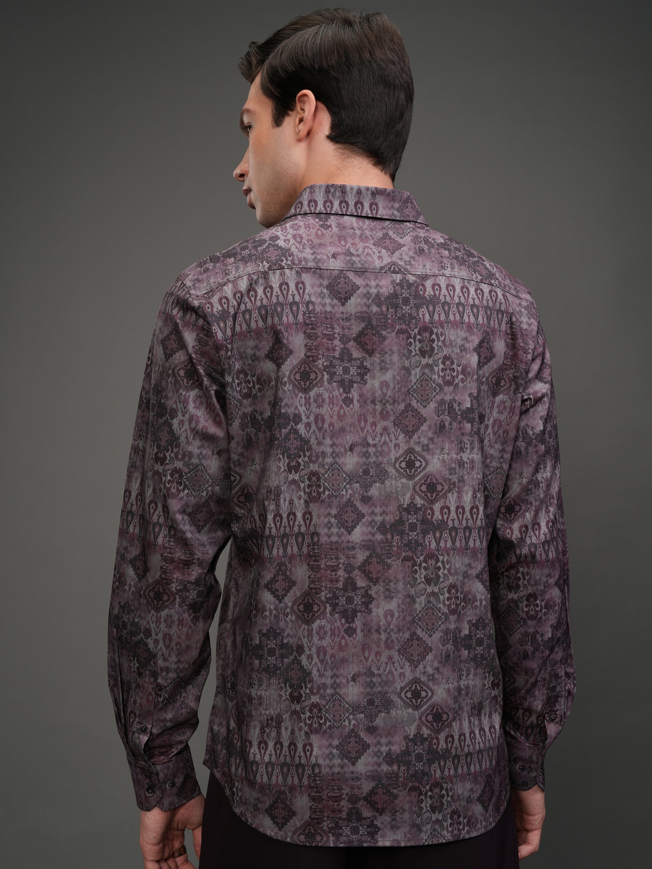 Highlander Men Mauve Printed Slim Fit Casual Shirt - Mauve - Image 3