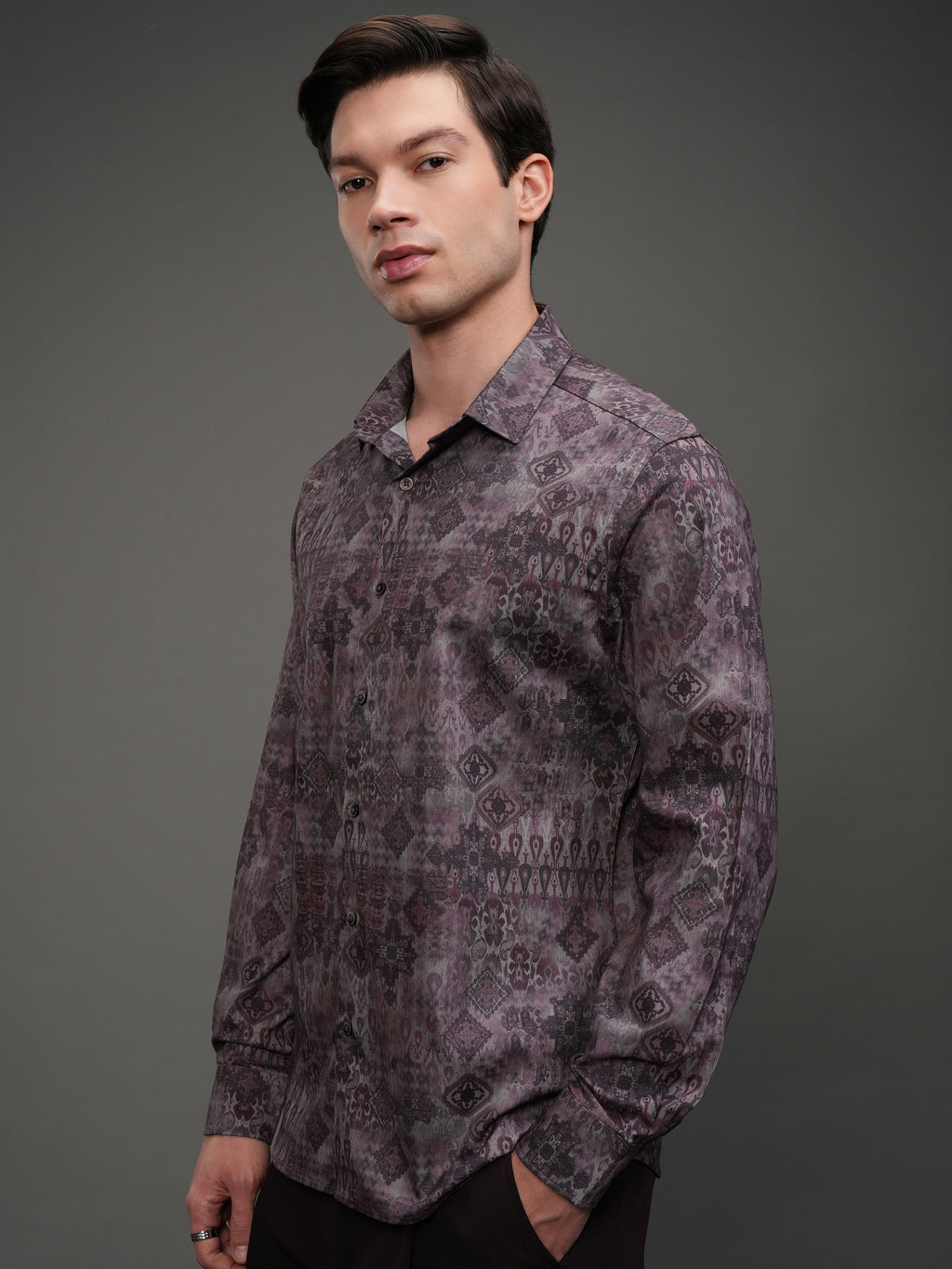 Highlander Men Mauve Printed Slim Fit Casual Shirt - Mauve - Image 4