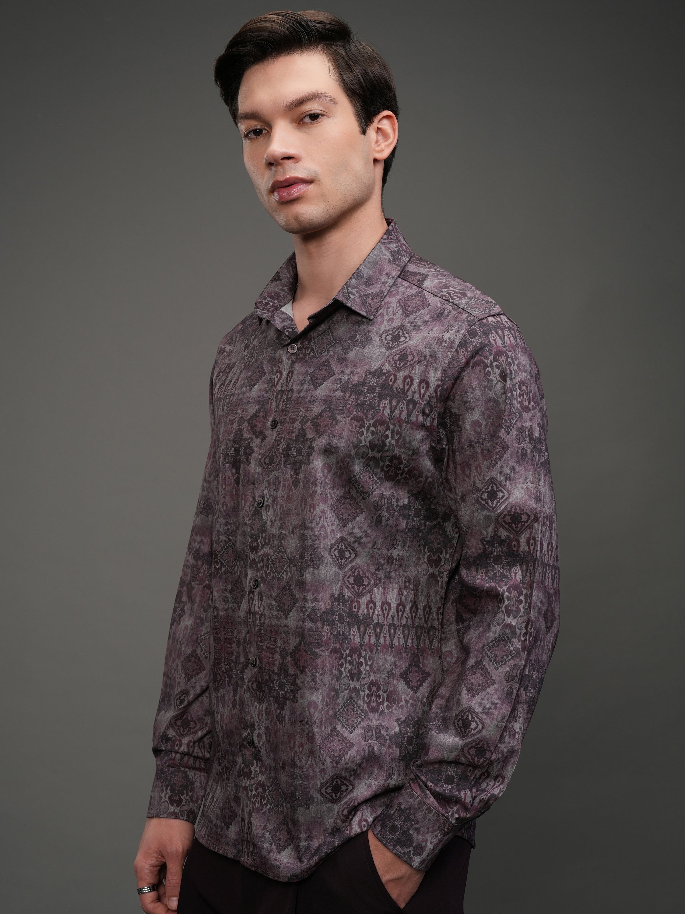Highlander Men Mauve Printed Slim Fit Casual Shirt - Mauve - Image 4