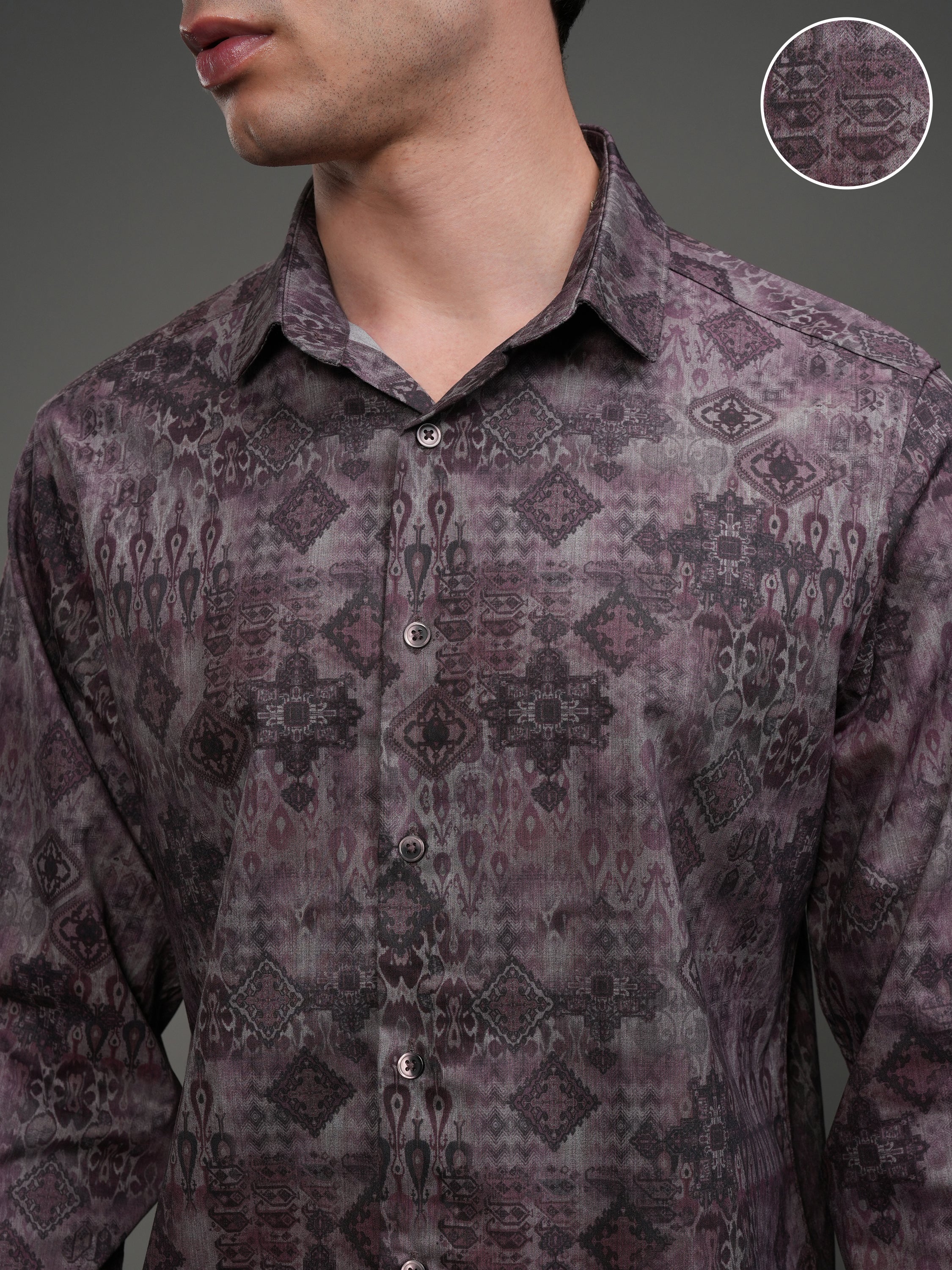 Highlander Men Mauve Printed Slim Fit Casual Shirt - Mauve - Image 5