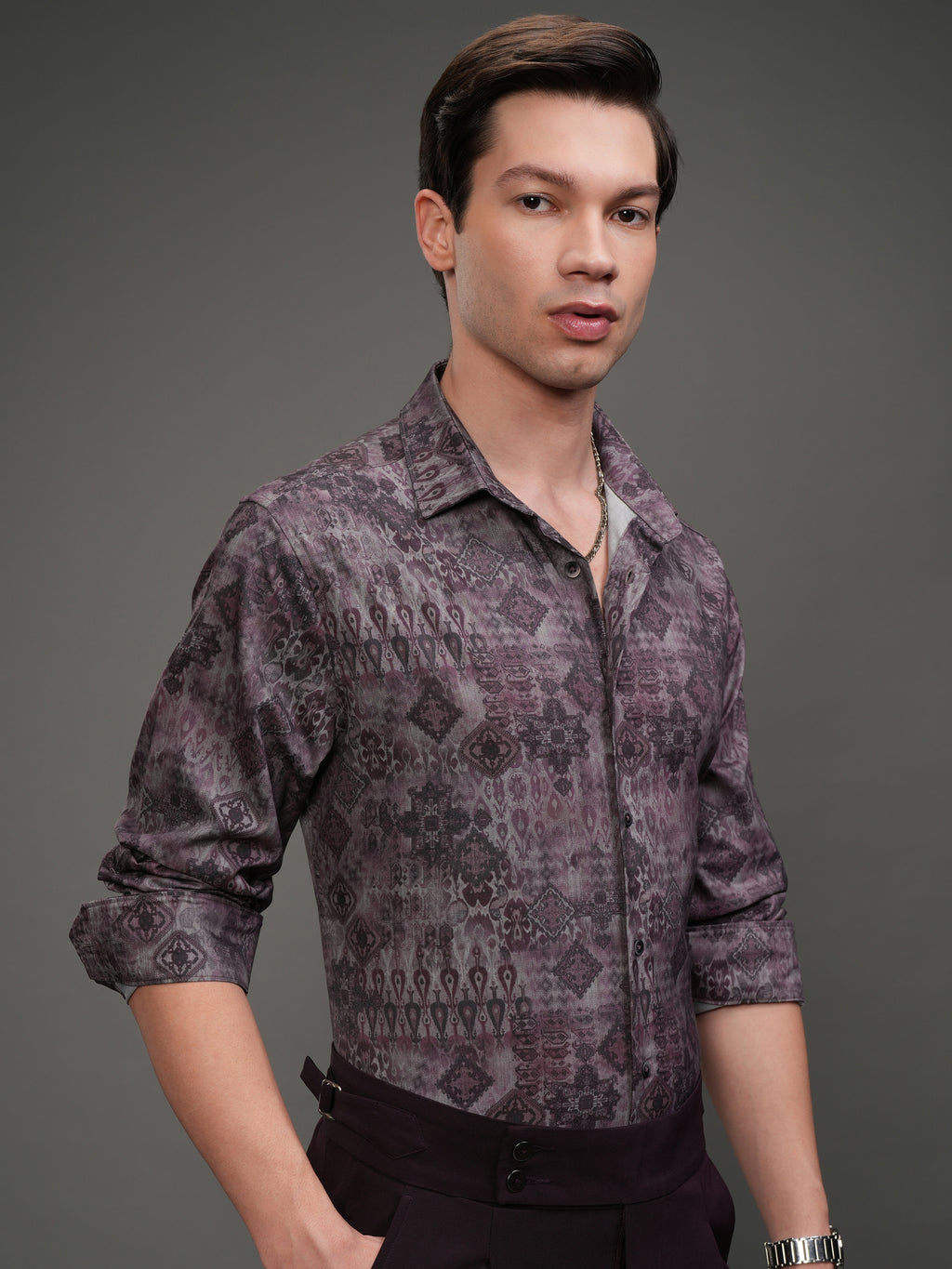 Highlander Men Mauve Printed Slim Fit Casual Shirt - Mauve - Image 6