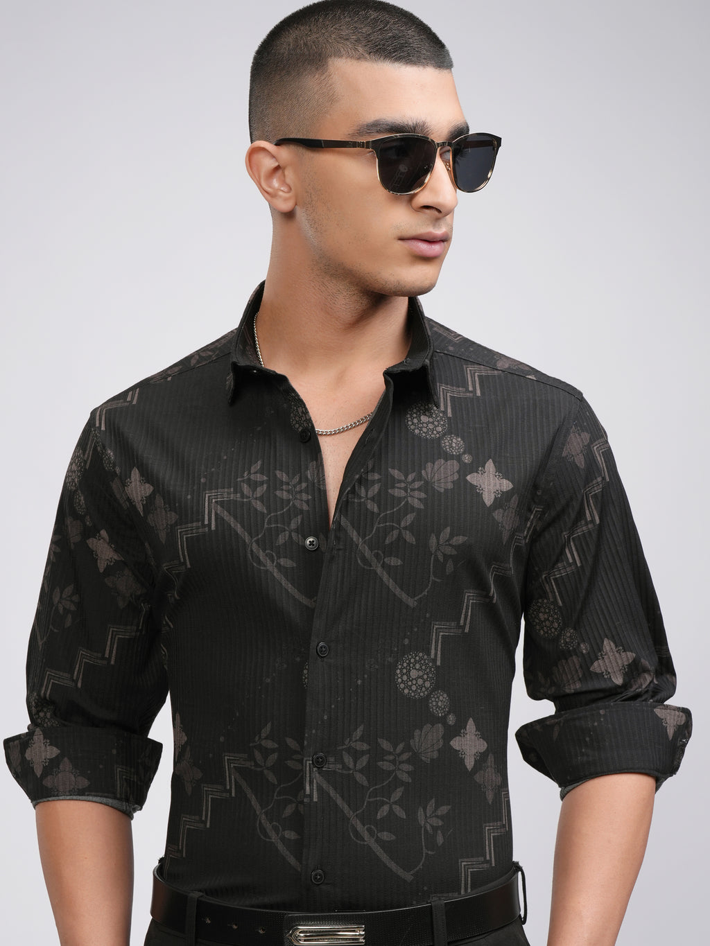 Highlander Men Black Printed Slim Fit Casual Shirt - Black - Image 1