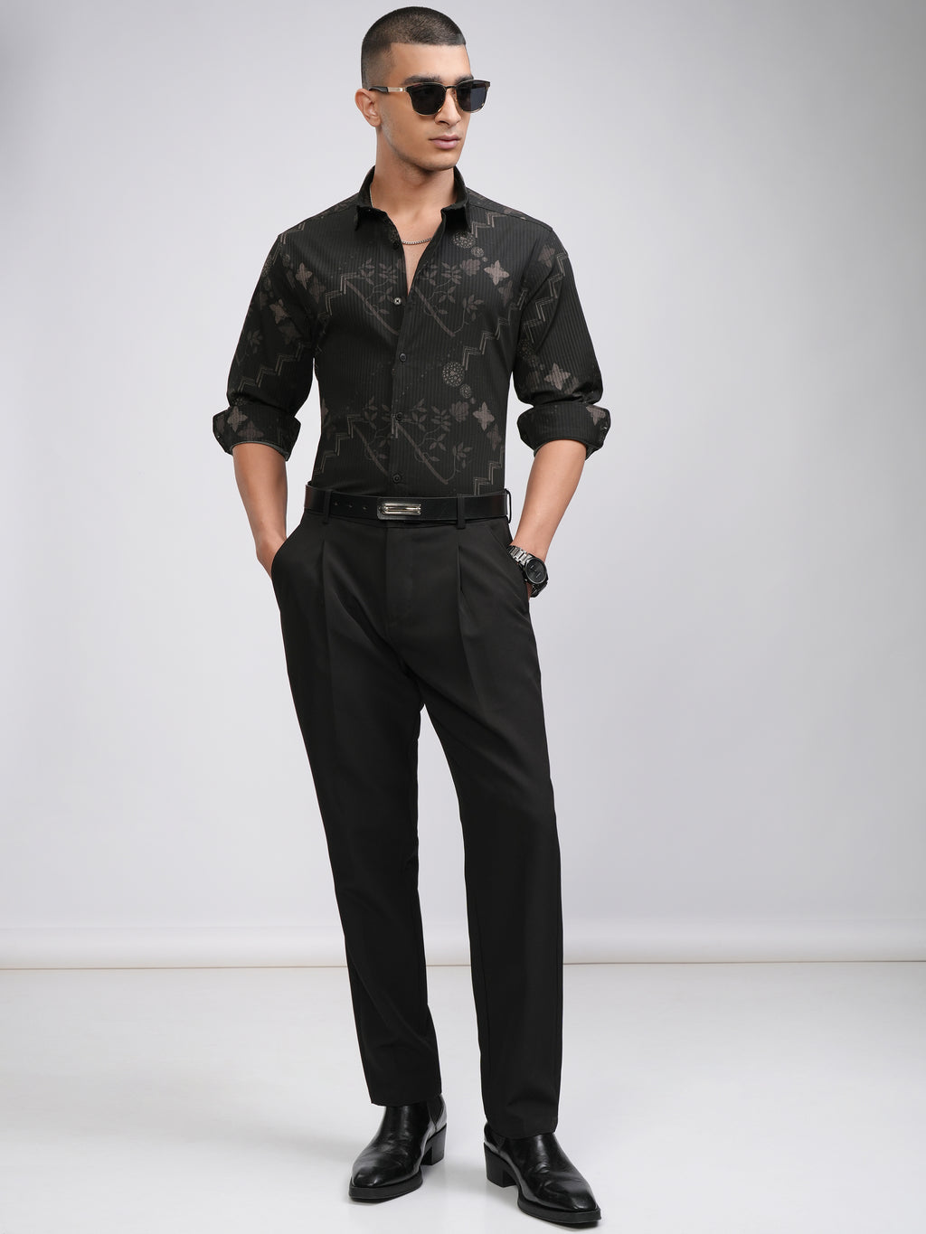 Highlander Men Black Printed Slim Fit Casual Shirt - Black - Image 2
