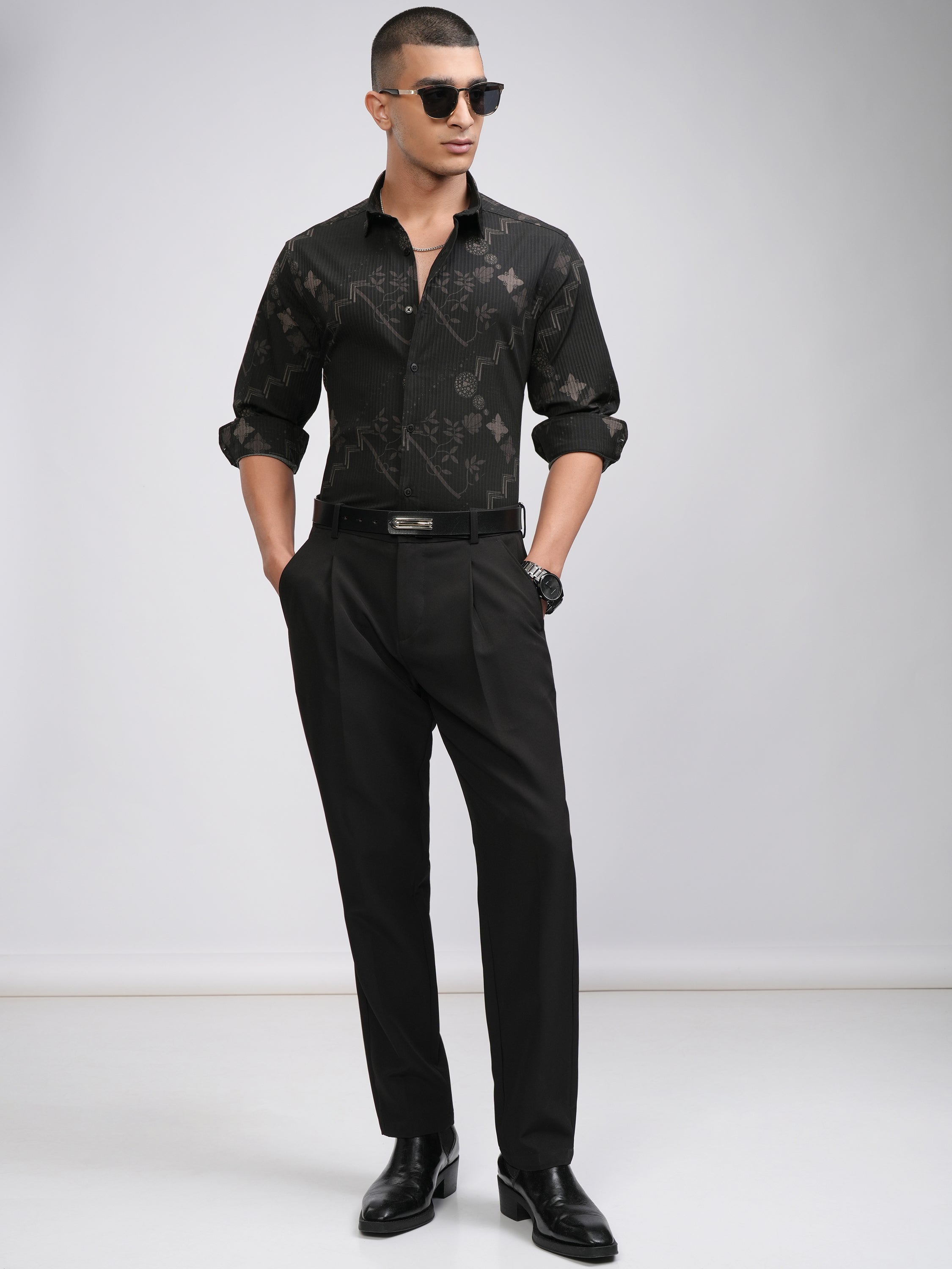 Highlander Men Black Printed Slim Fit Casual Shirt - Black - Image 2
