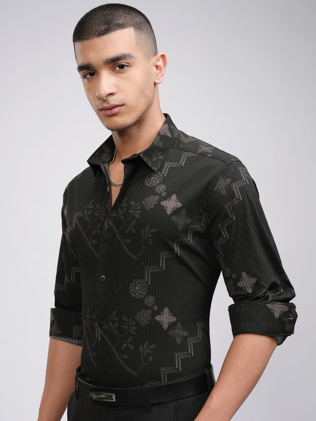 Highlander Men Black Printed Slim Fit Casual Shirt - Black - Image 4