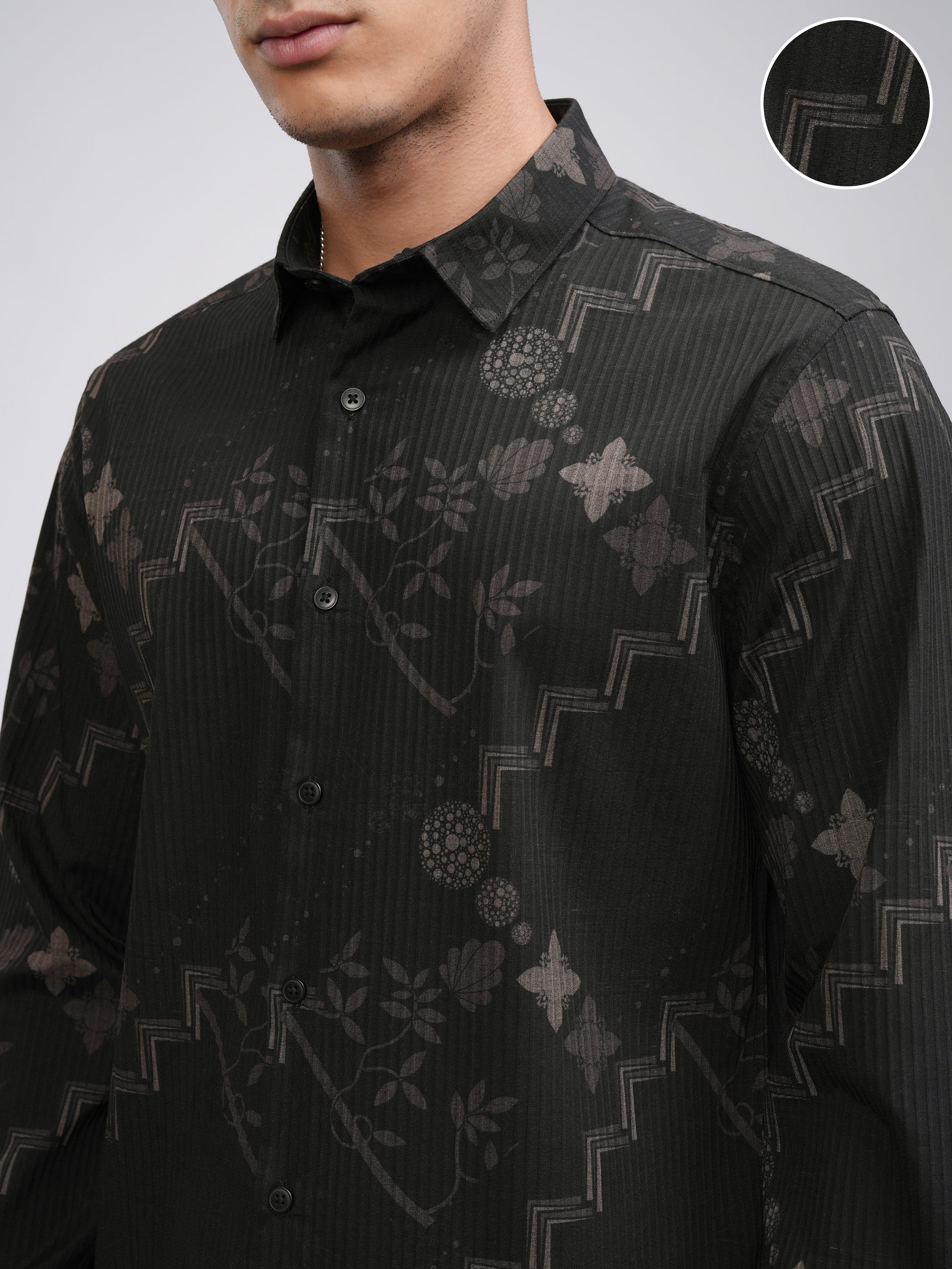 Highlander Men Black Printed Slim Fit Casual Shirt - Black - Image 5