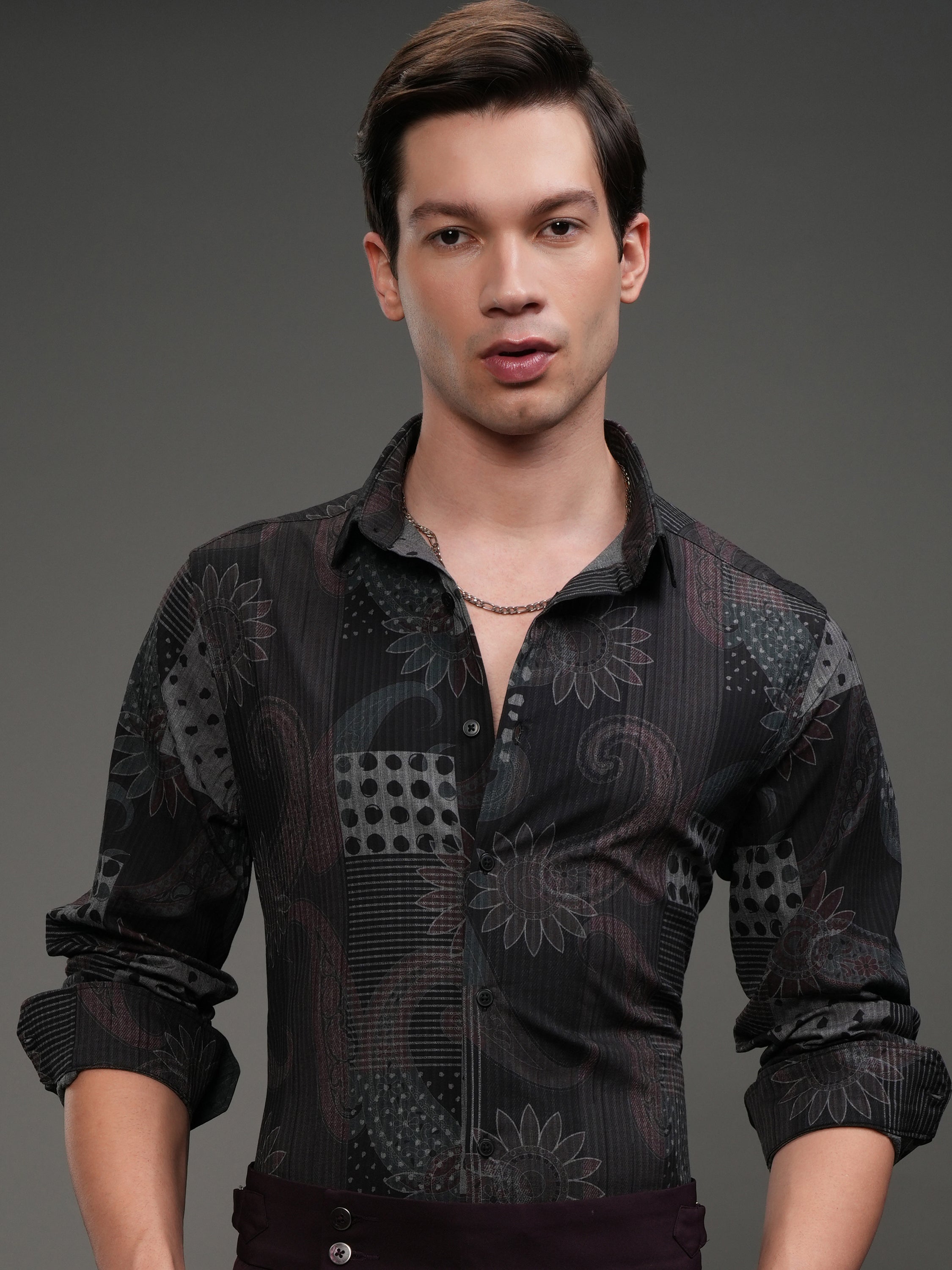 Highlander Men Brown Printed Slim Fit Casual Shirt - Brown - Image 1