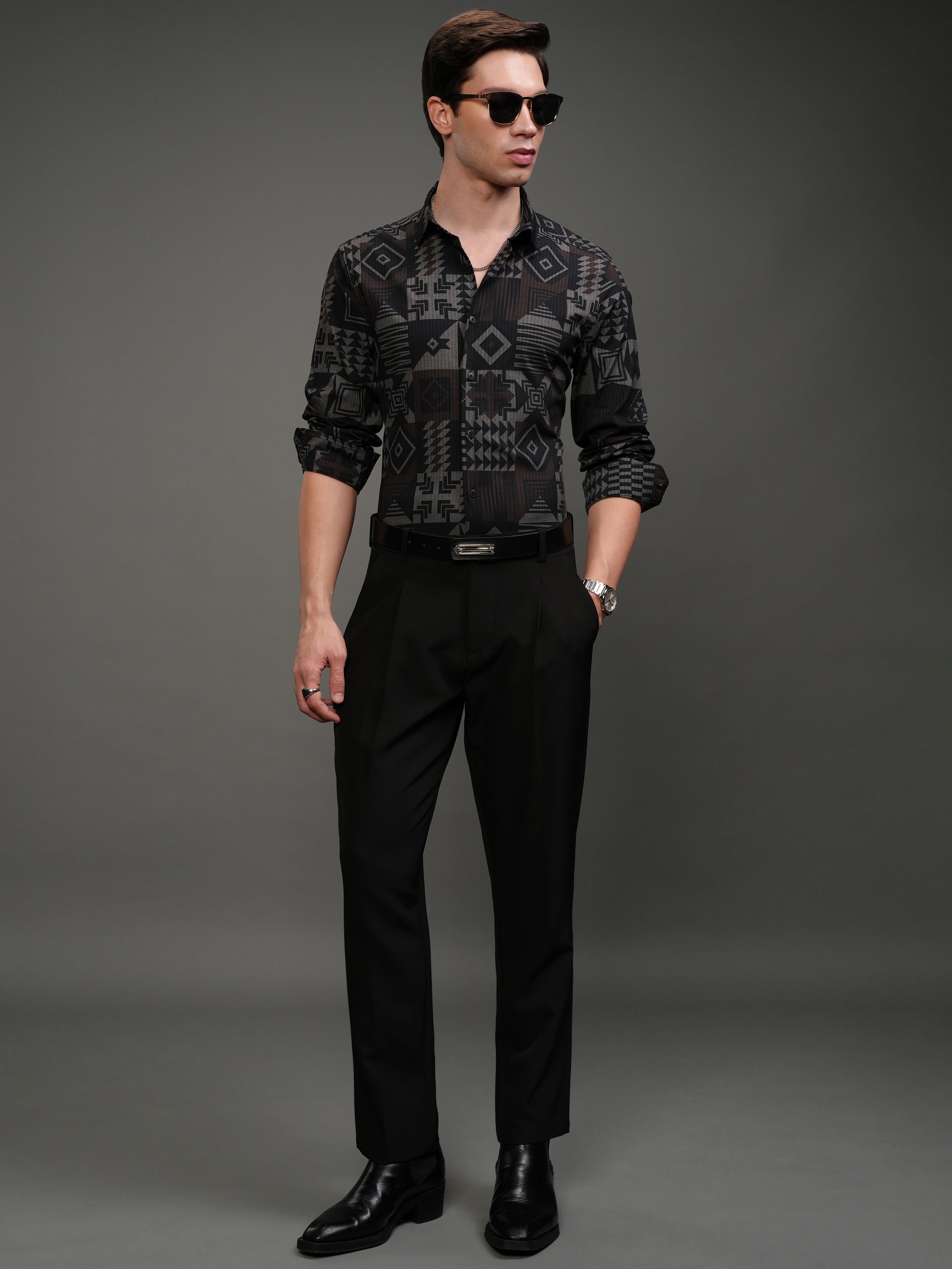 Highlander Men Brown Printed Slim Fit Casual Shirt - Brown - Image 2