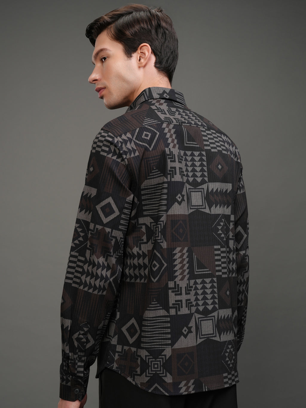 Highlander Men Brown Printed Slim Fit Casual Shirt - Brown - Image 3