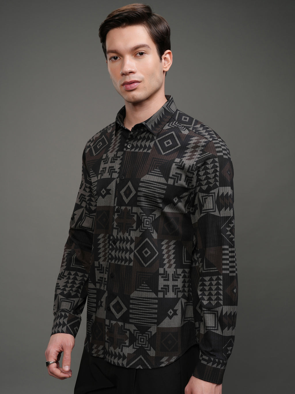 Highlander Men Brown Printed Slim Fit Casual Shirt - Brown - Image 4