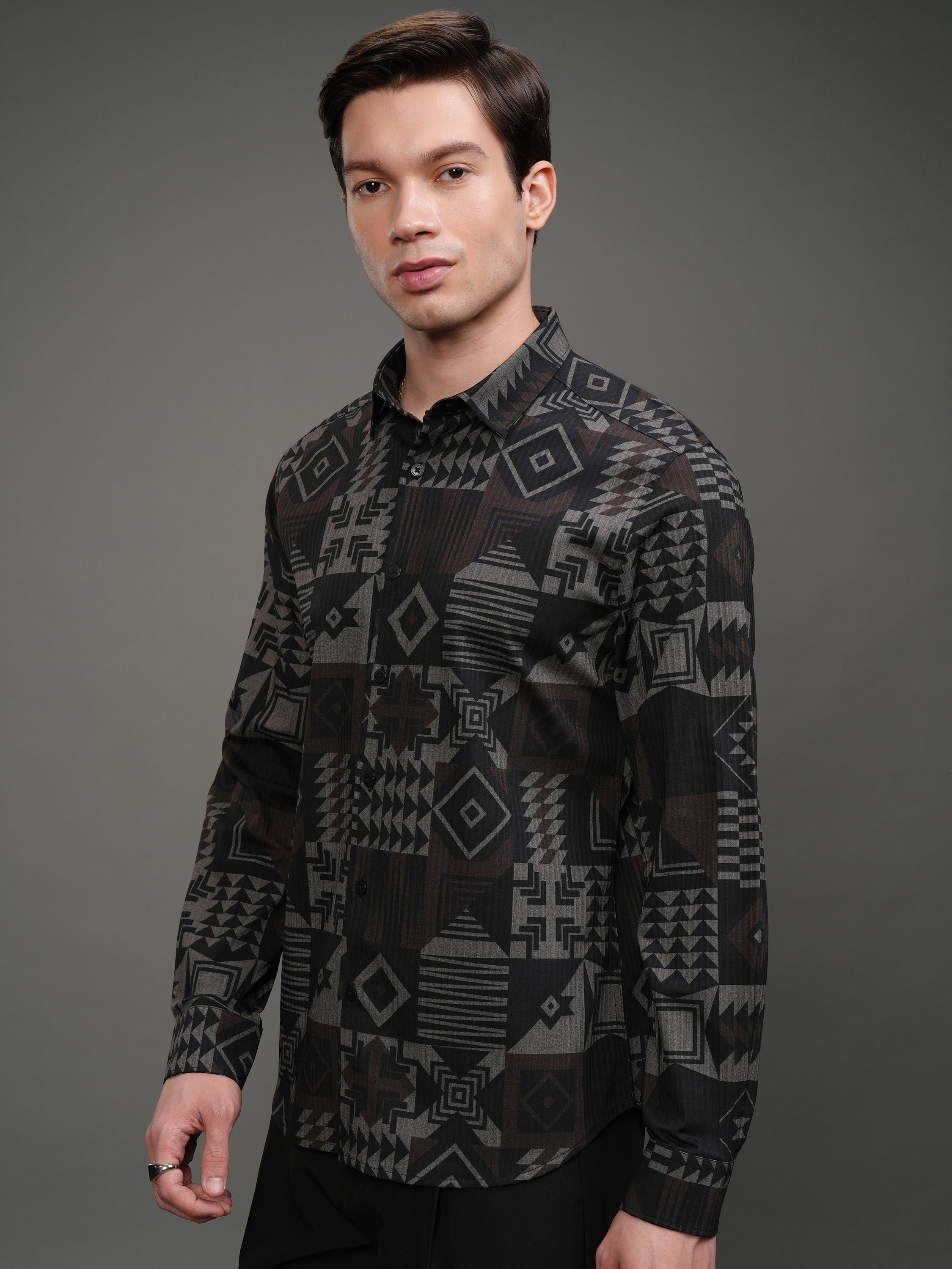 Highlander Men Brown Printed Slim Fit Casual Shirt - Brown - Image 4
