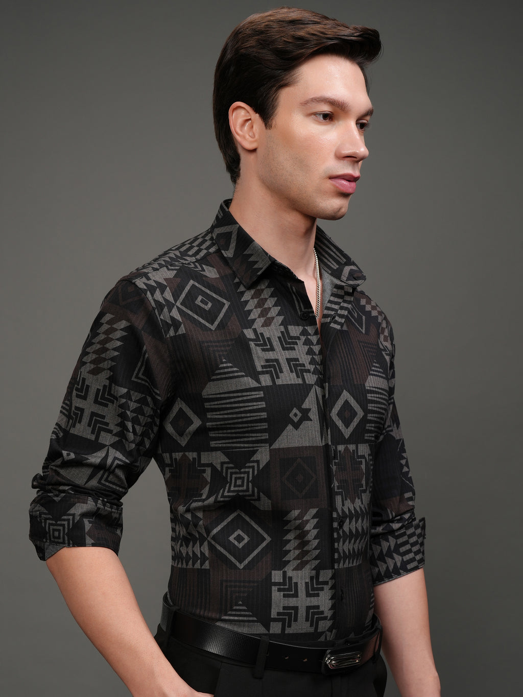 Highlander Men Brown Printed Slim Fit Casual Shirt - Brown - Image 6
