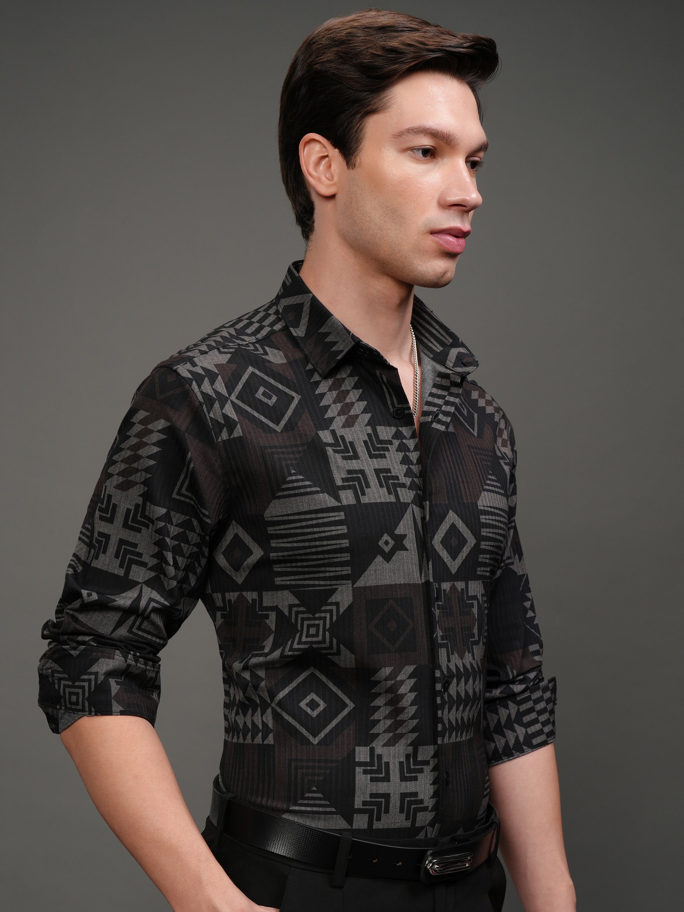 Highlander Men Brown Printed Slim Fit Casual Shirt - Brown - Image 6