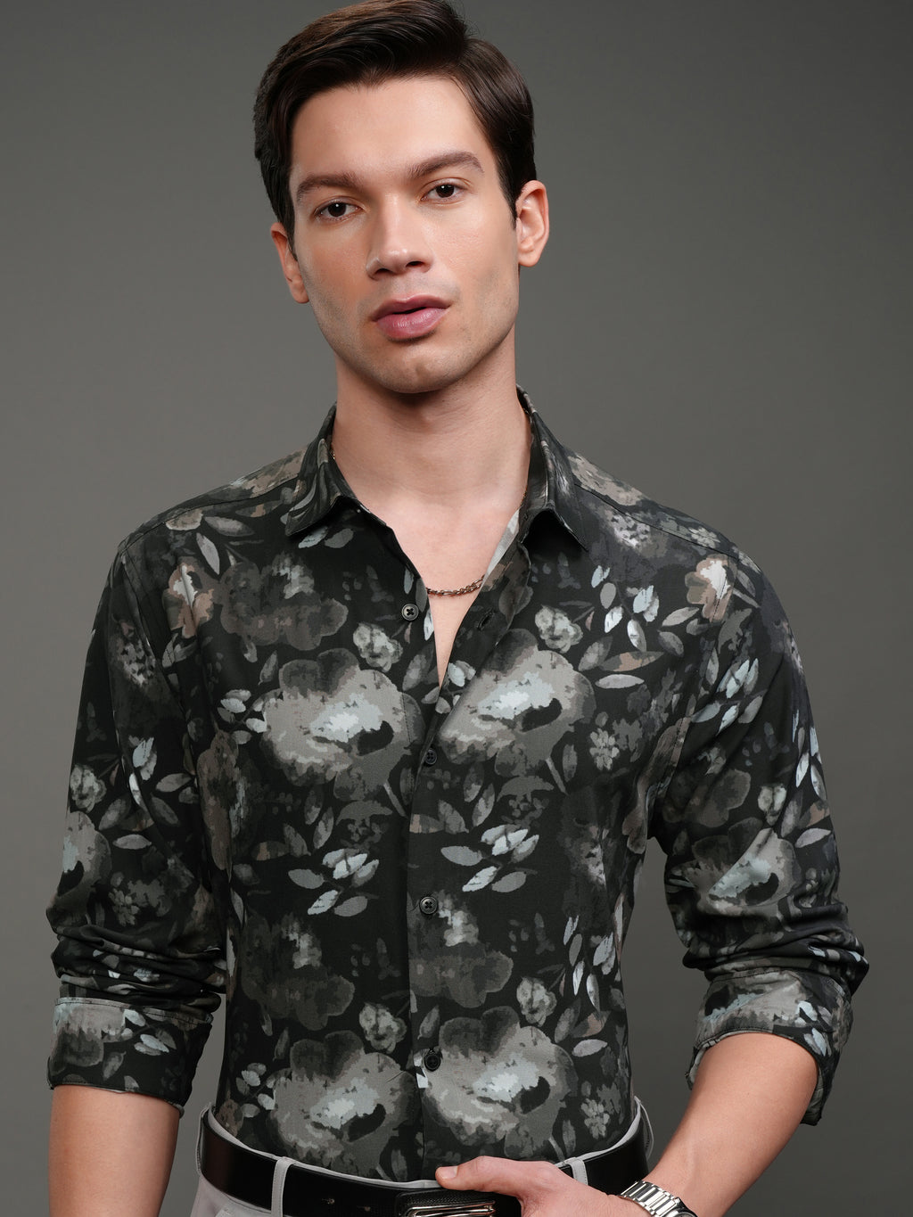 Highlander Men Black Printed Slim Fit Casual Shirt - Black - Image 1