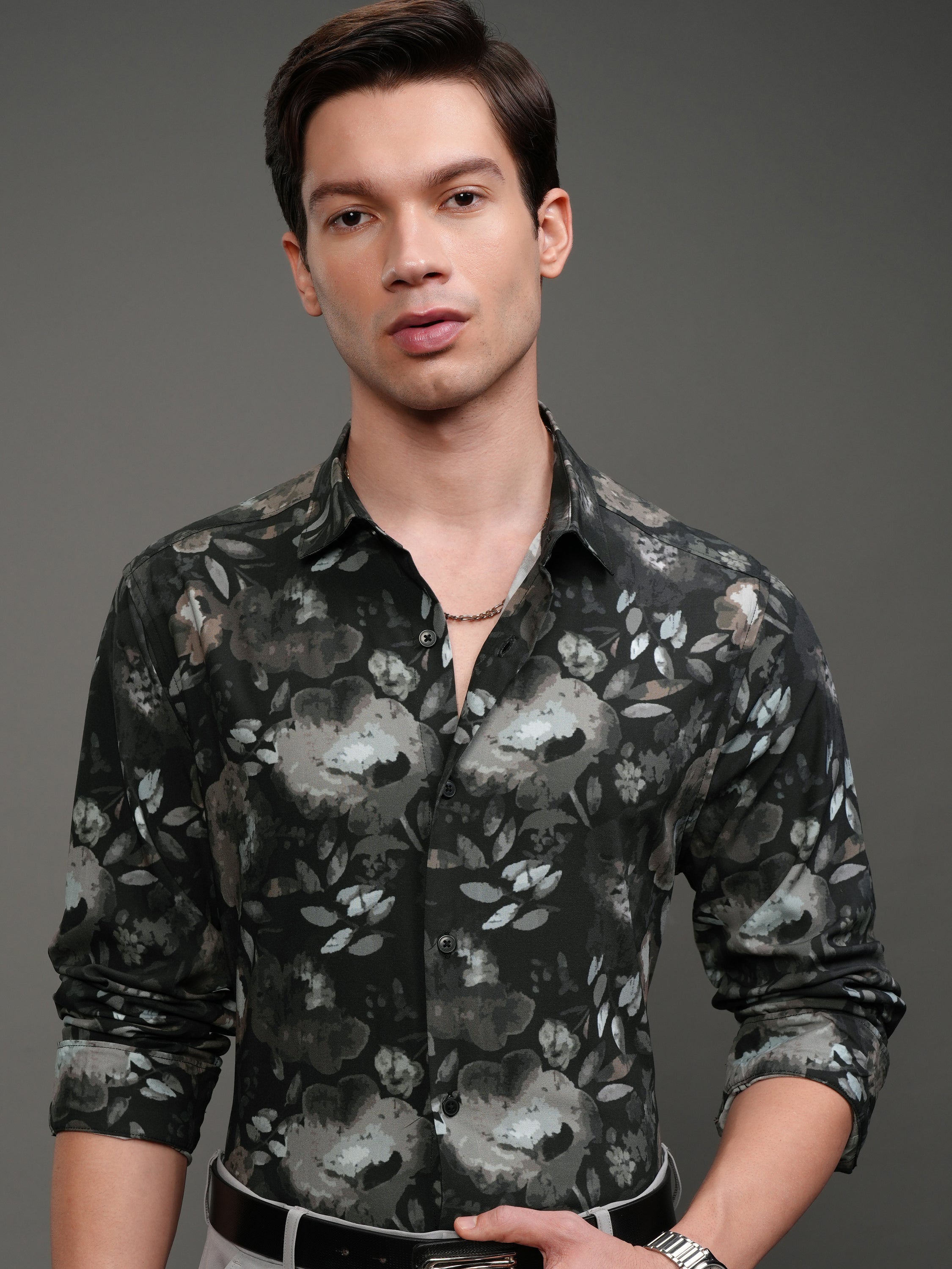 Highlander Men Black Printed Slim Fit Casual Shirt - Black - Image 1