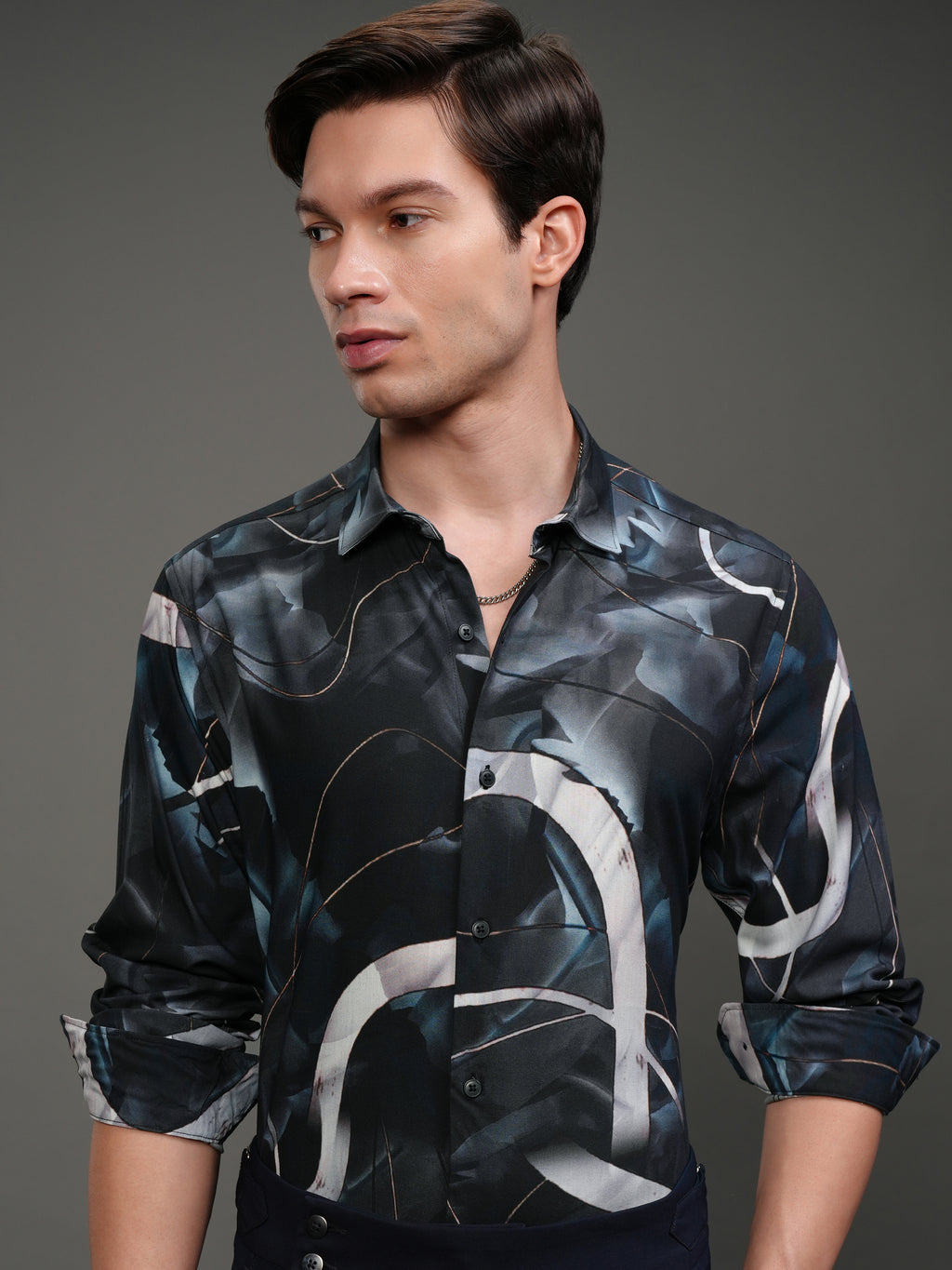 Highlander Men Navy Blue Printed Slim Fit Casual Shirt - Navy Blue - Image 1