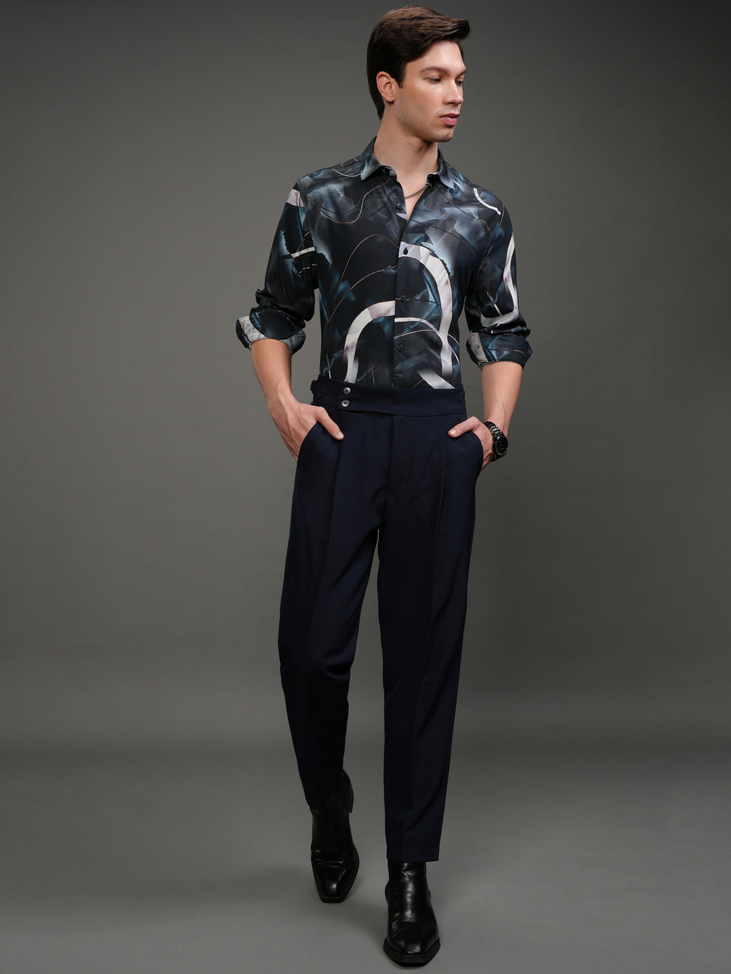 Highlander Men Navy Blue Printed Slim Fit Casual Shirt - Navy Blue - Image 2