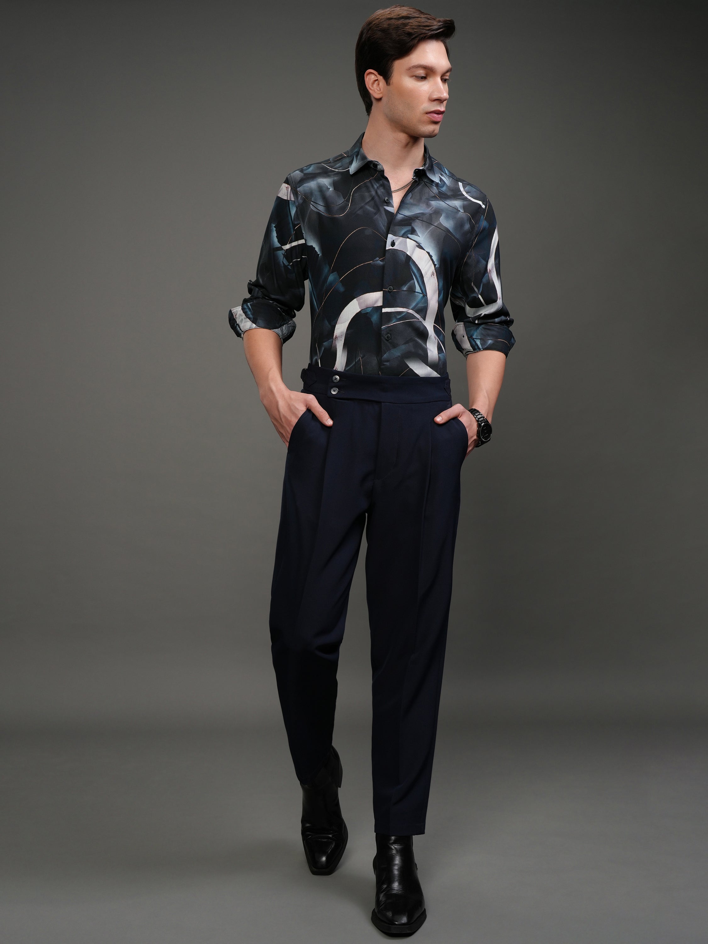 Highlander Men Navy Blue Printed Slim Fit Casual Shirt - Navy Blue - Image 2