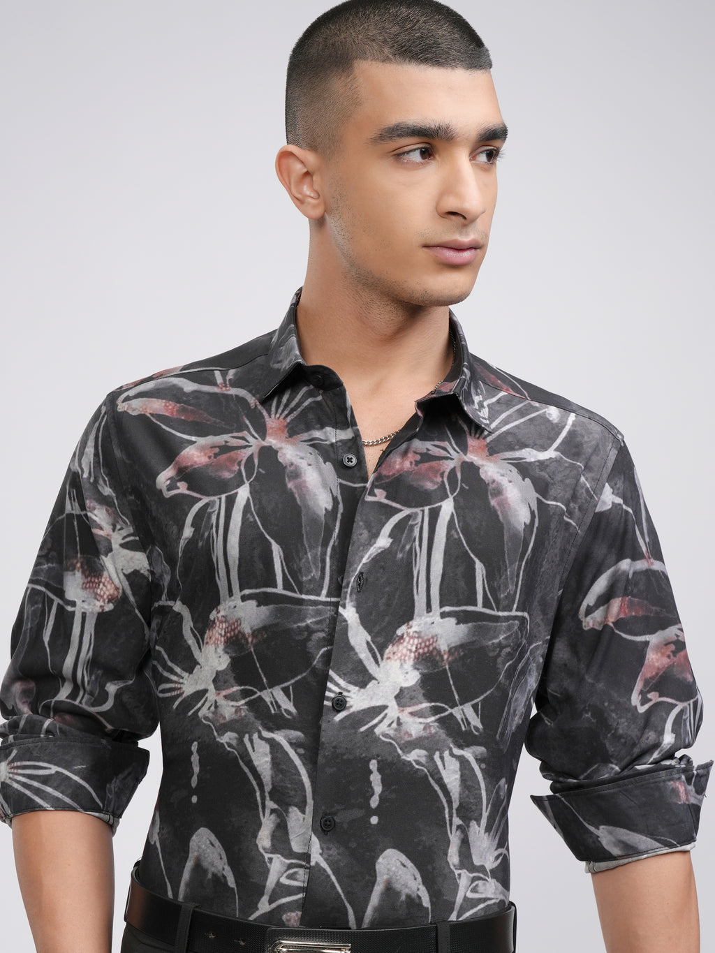 Highlander Men Charcoal Printed Slim Fit Casual Shirt - Charcoal - Image 1