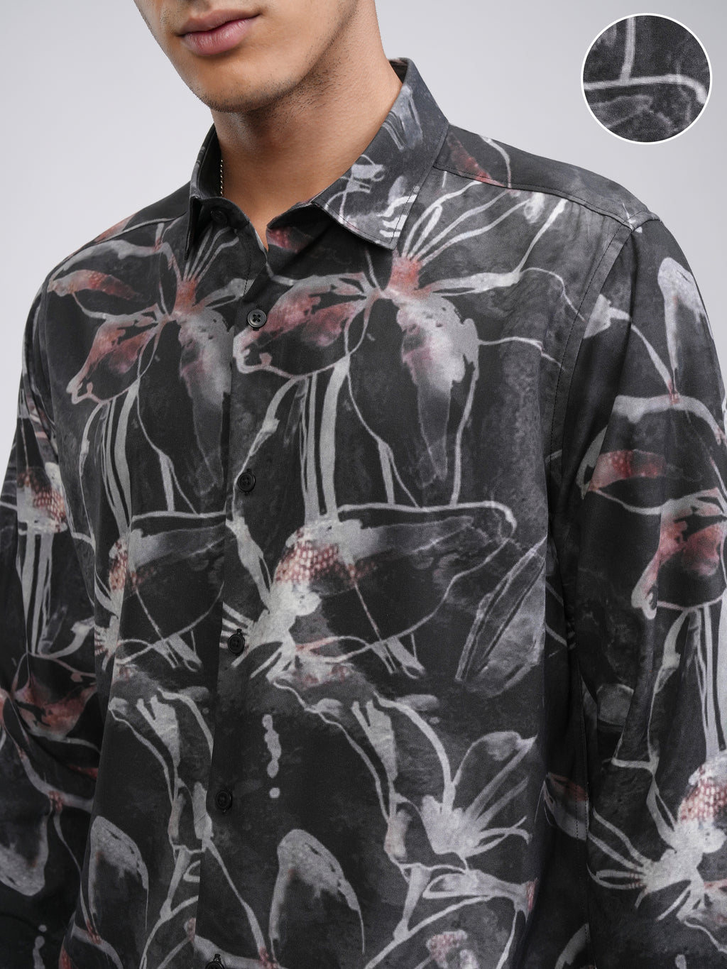 Highlander Men Charcoal Printed Slim Fit Casual Shirt - Charcoal - Image 5