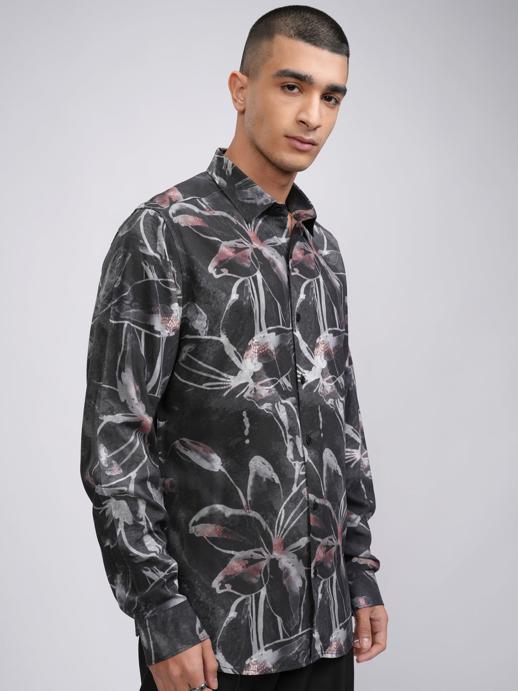 Highlander Men Charcoal Printed Slim Fit Casual Shirt - Charcoal - Image 6