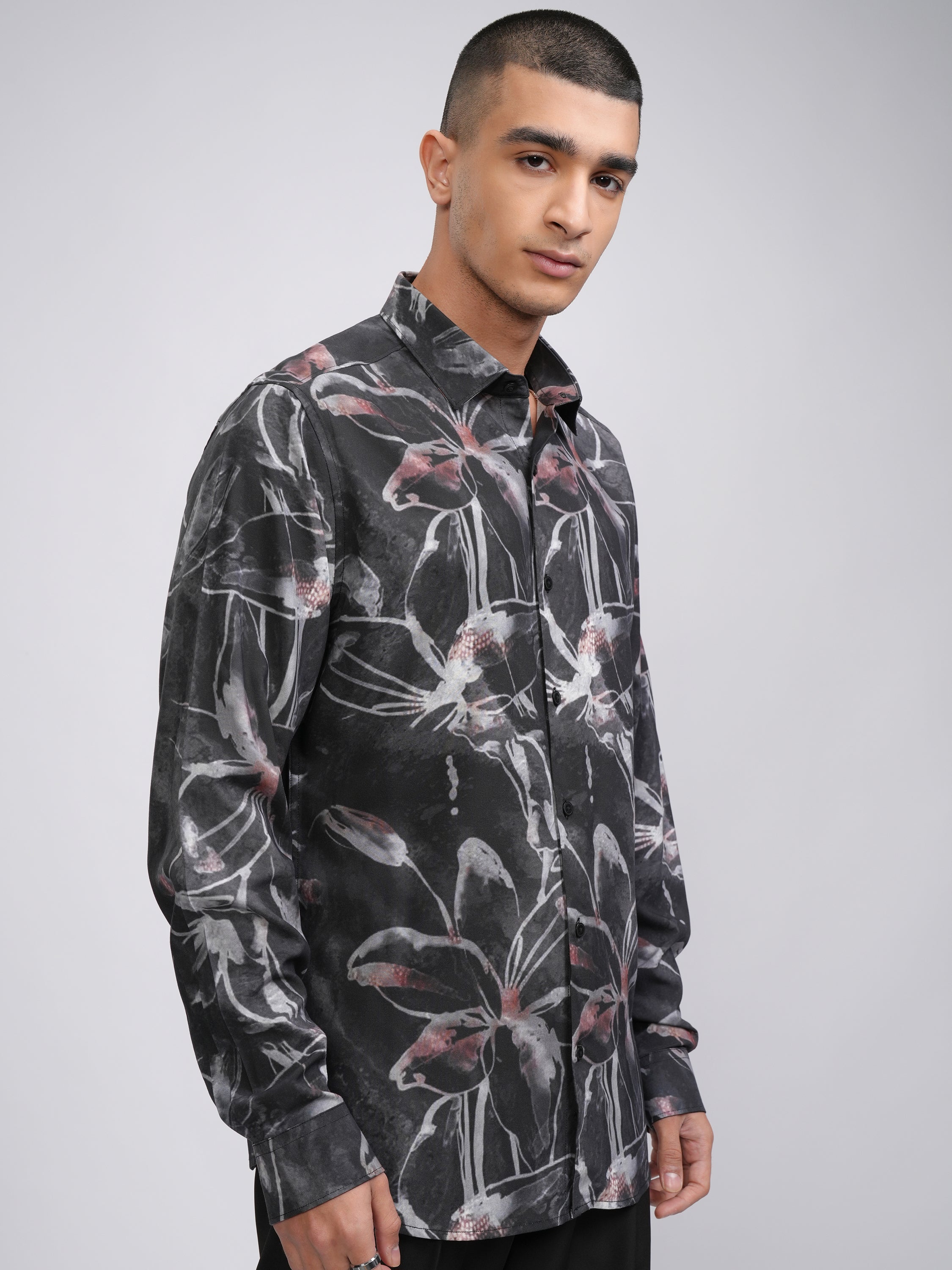 Highlander Men Charcoal Printed Slim Fit Casual Shirt - Charcoal - Image 6