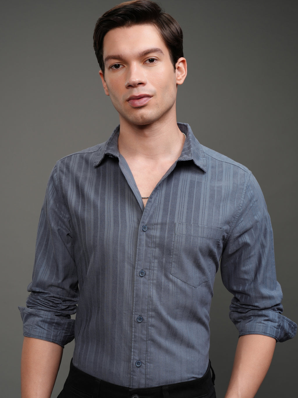 Highlander Men Blue Striped Slim Fit Casual Shirt - Blue - Image 1