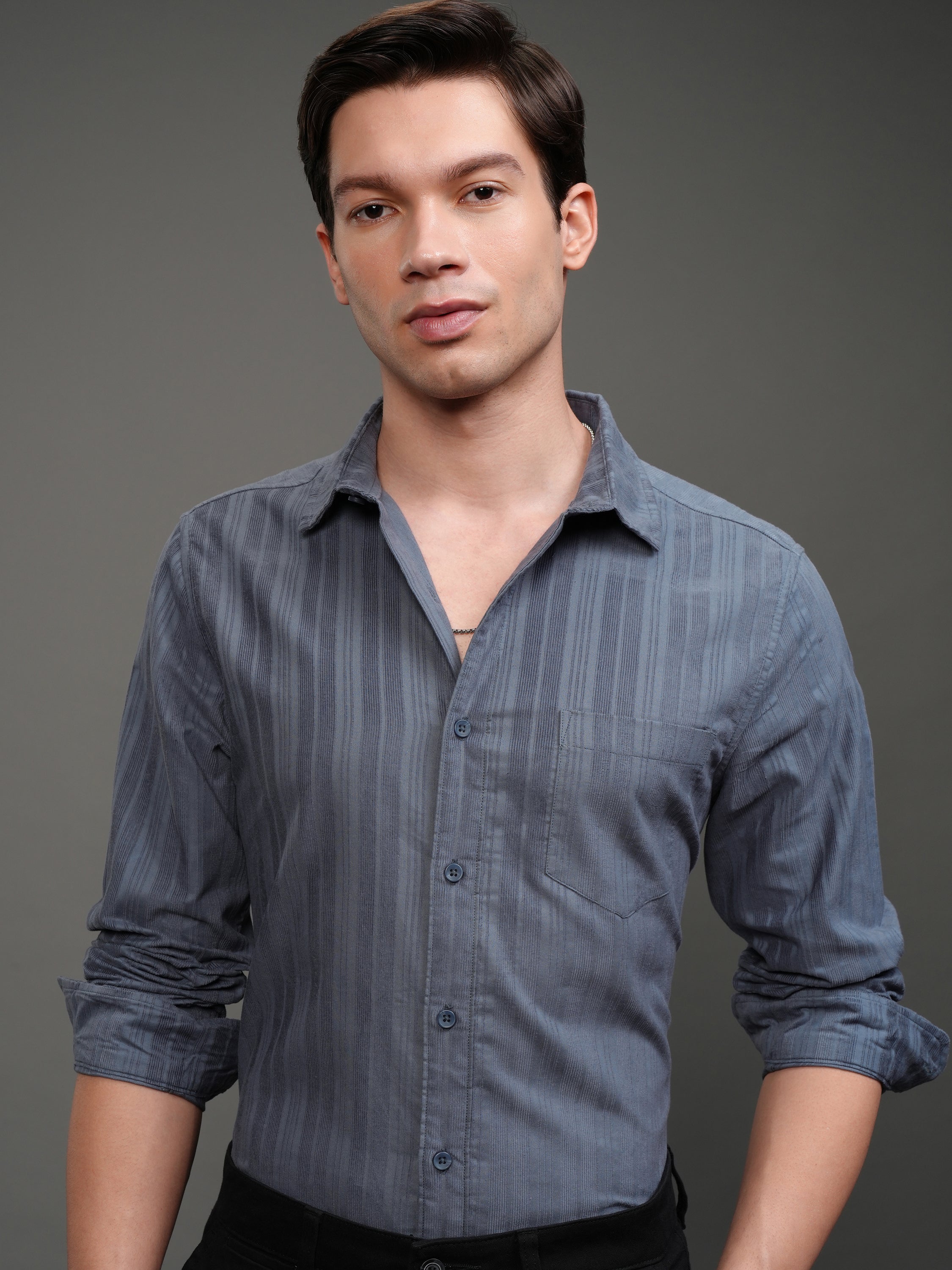 Highlander Men Blue Striped Slim Fit Casual Shirt - Blue - Image 1