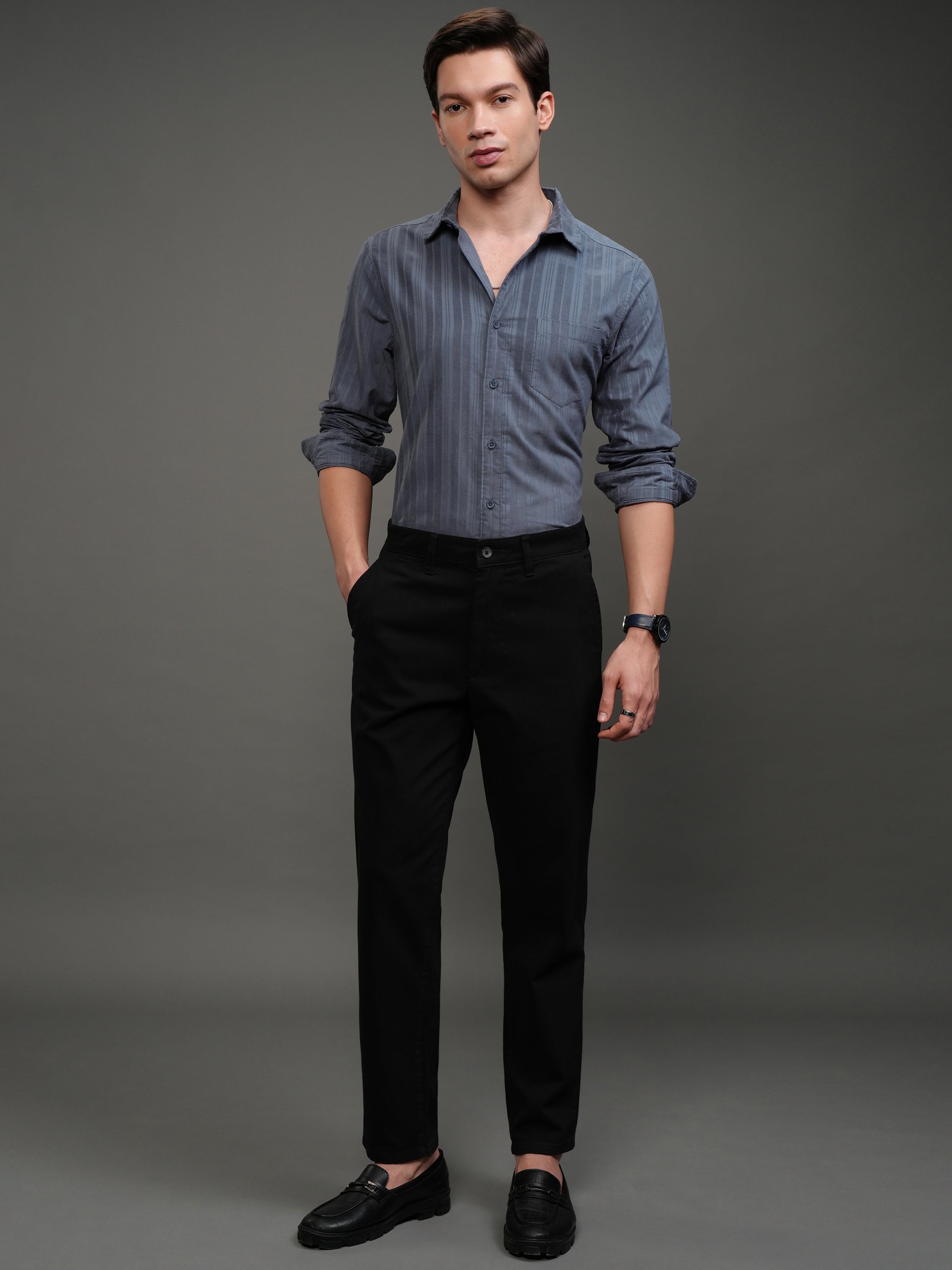 Highlander Men Blue Striped Slim Fit Casual Shirt - Blue - Image 2